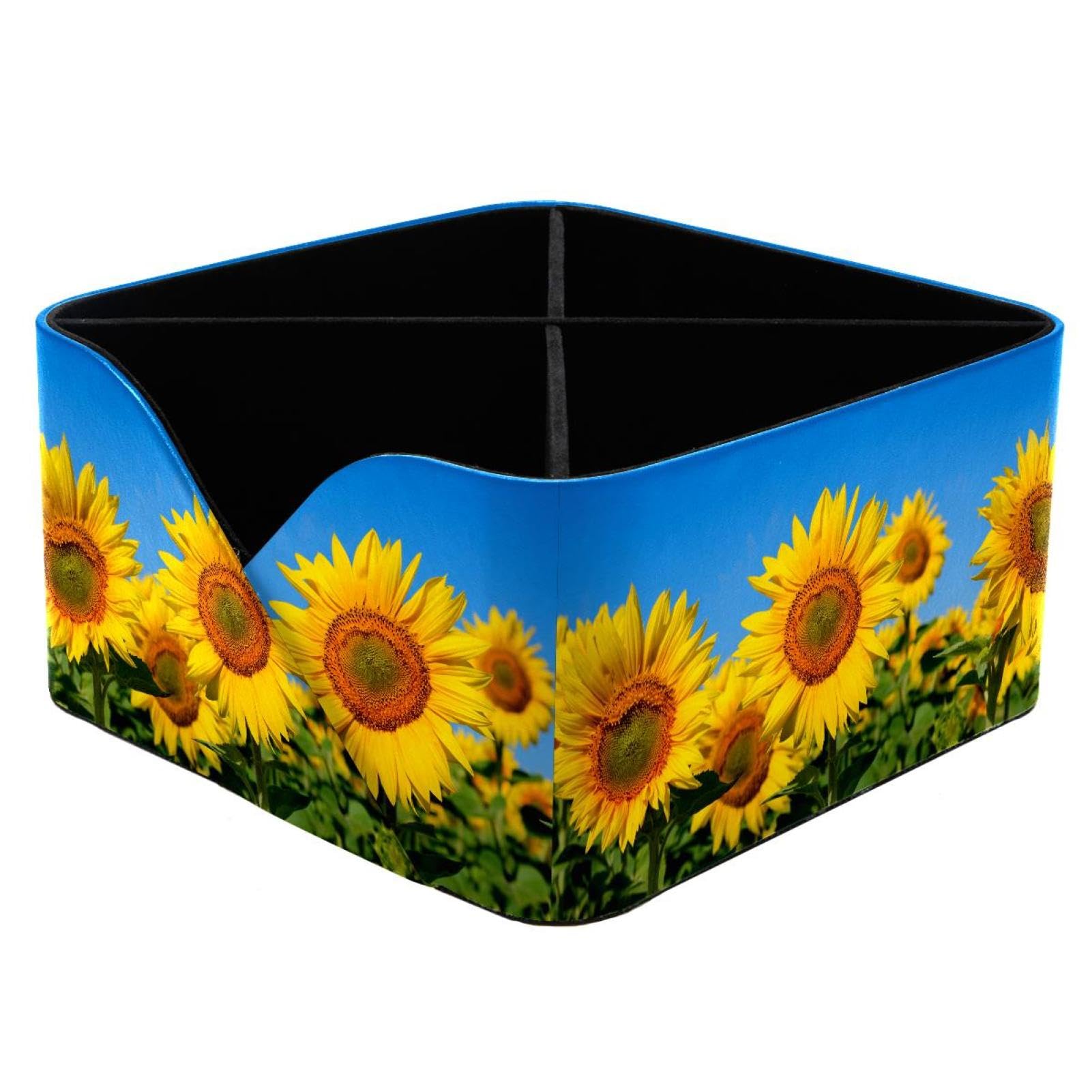 KengjuTesu Yellow Sunflowers in the Field Desktop Organizer Pen Holder, Rectangular Pencil Cup for Office, Study and Makeup Stations