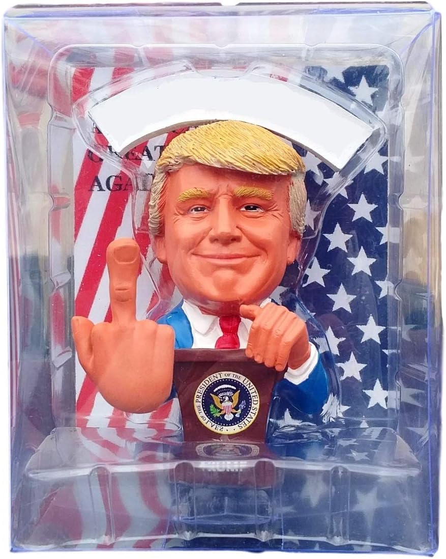 This Bobblehead Trump Has A Bobbling Middle Finger Instead of Head | Hey Biden Hey Creepy / Sleepy Joe | Trump 2024 Election #MAGA : Toys & Games