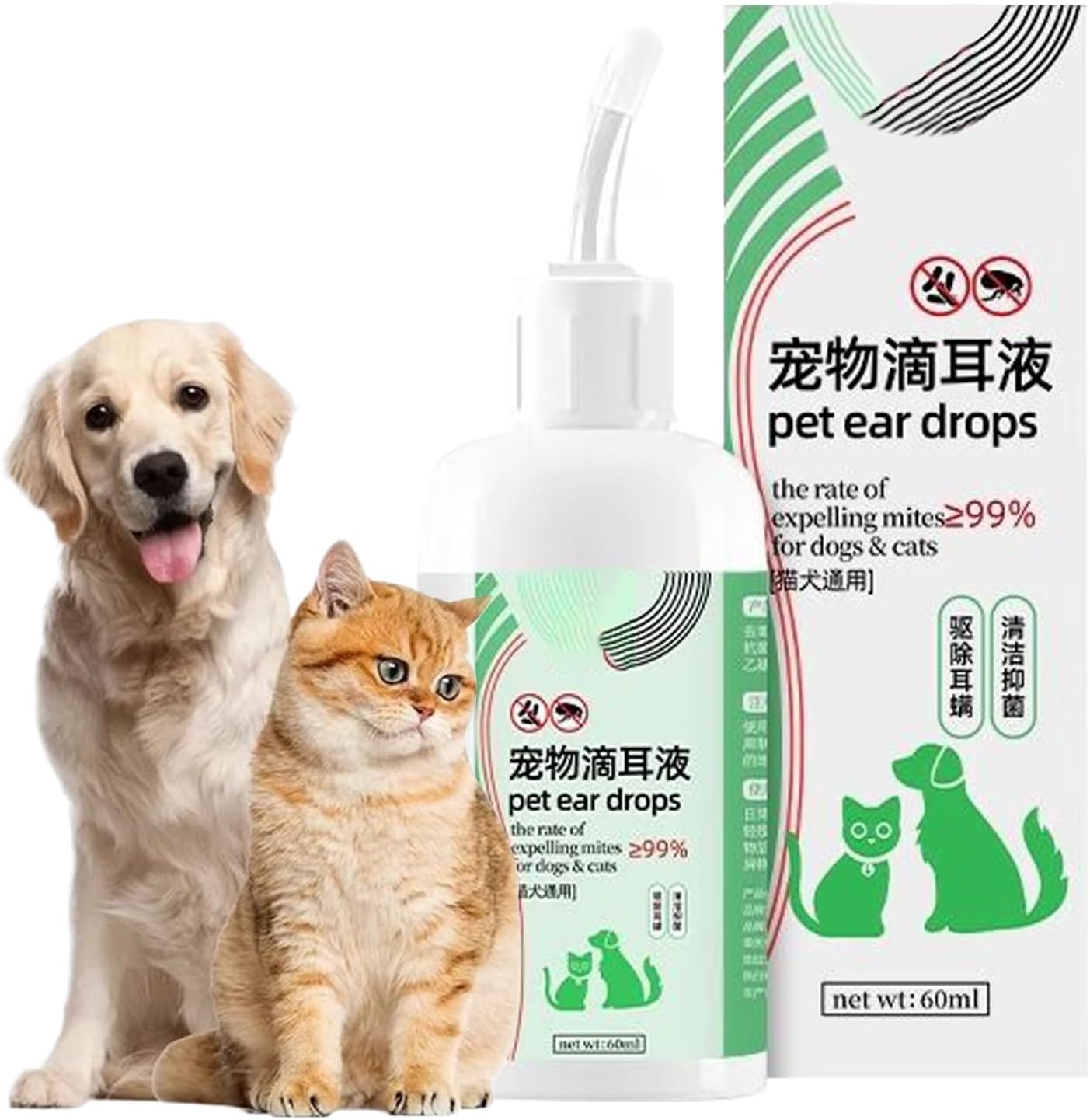 Generisch Ear Solution for Cats – Ear Drops, 60 ml Wash Cleaner for Reduce Dirt Wax Buildup Relieve Itchiness Soothing Odor Control Puppy Ticks