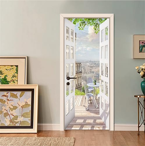 Miniatura 3 de Calcomanías 3D para puerta de paisaje de balcón, calcomanías de pared autoadhesivas, murales de puerta para despegar y pegar, póster para