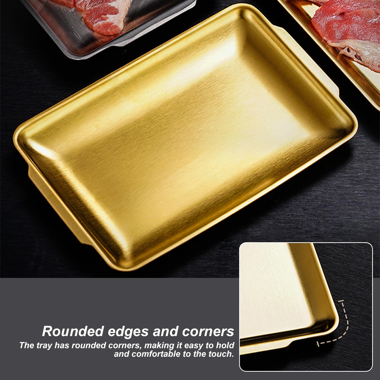 Juego de 2 Bandejas Decorativas, Bandeja Comida, Fabricadas en Acero Inoxidable, Antiadherentes, Suaves y Fáciles de Limpiar(Gold,24x40CM/9x16IN)