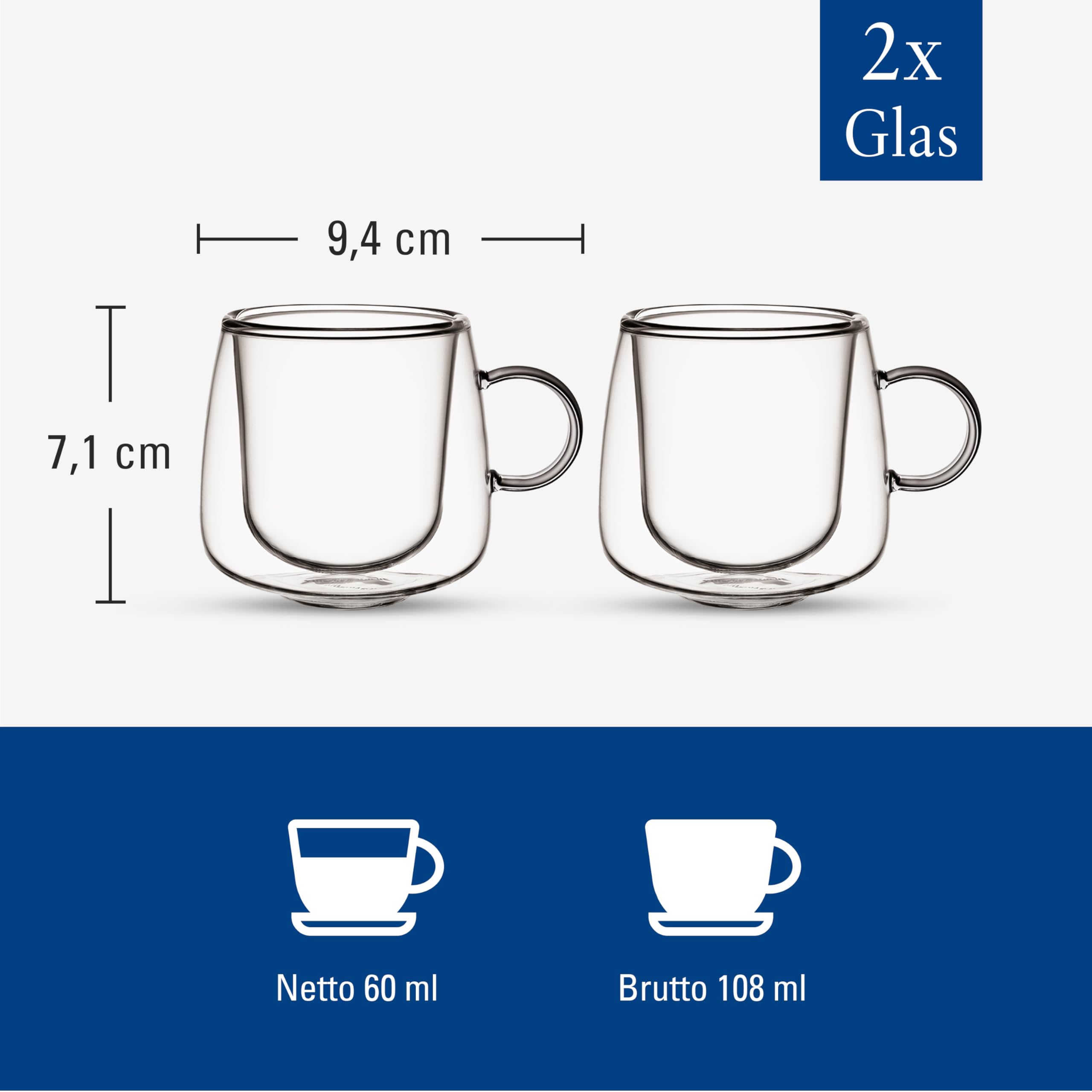 Villeroy & Boch – Artesano Hot&Cold Beverages szklanka do espresso, zestaw 2 szklanek, podwójne ścianki do napojów, 60 ml, szkło borokrzemowe, zmywarka, mikrofala