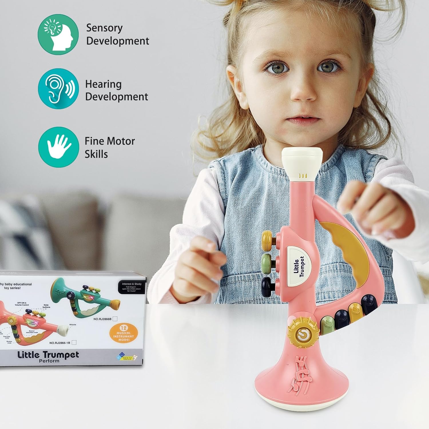 Musical Toys for Kids, Little Trumpet Toy for Toddlers, Blow Horn Baby Educational Toys, Infants Music Toy for Girls Boys Ages 1 2 3 Years Old (Pink) image 5 of 9 B0C9G7861W