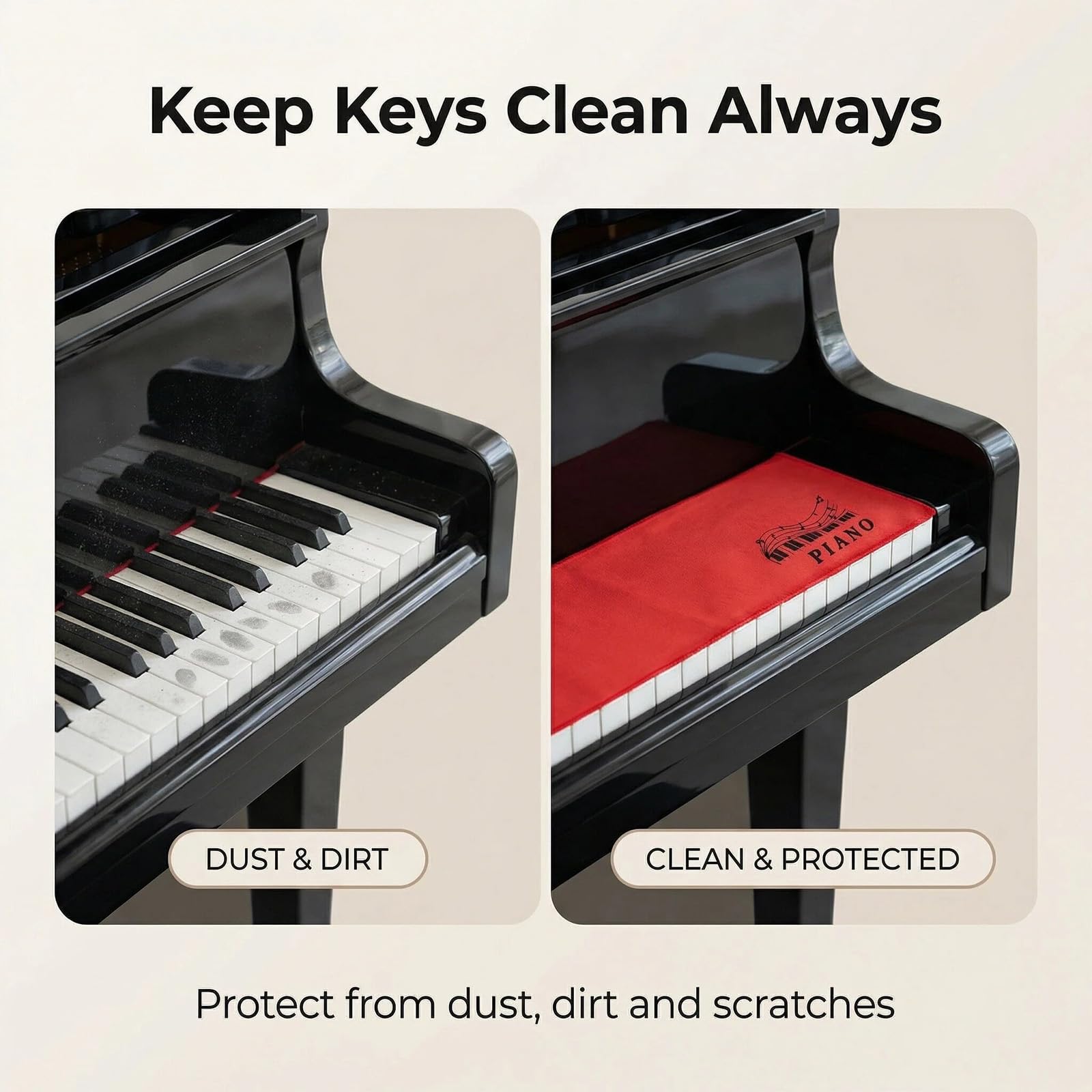 Piano Clavier Flanelle Piano Clé Couverture Tissu Protection pour Piano à 88 Touches Couverture de Piano Électrique Numérique Tissu de Couverture de Piano de Protection (rouge)