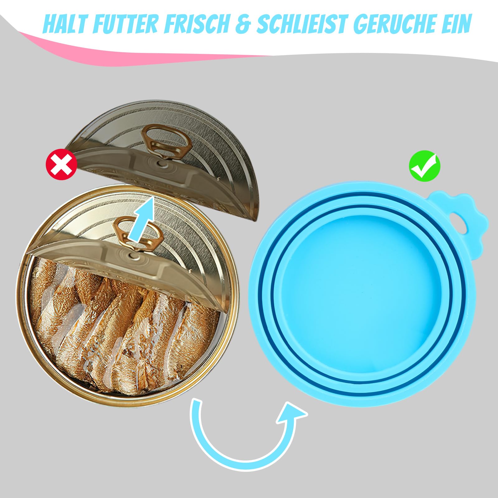 Lot de 6 Couvercles Silicone de Conserve Avec 6 Cuillères - Pour Boîtes de 65 mm, 75 mm et 85 mm - Adapté Aux Boîtes de Nourriture Pour Chiens et Chats
