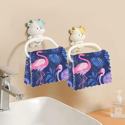 Miniatura 6 de Toalla absorbente de microfibra rosa y azul Flamingo Juego de toallas de té de vacaciones Terry paño de cocina toallas de mano colgantes