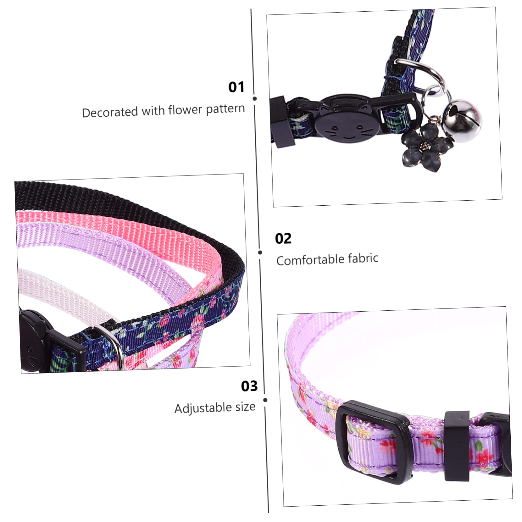 FOMIYES 3 Juegos De Collares Ajustables para Gatos Y Gatitos con Estampado De Flores De Seguridad para Uso Diario Navidad Cumpleaños Bodas 4 Unidades.