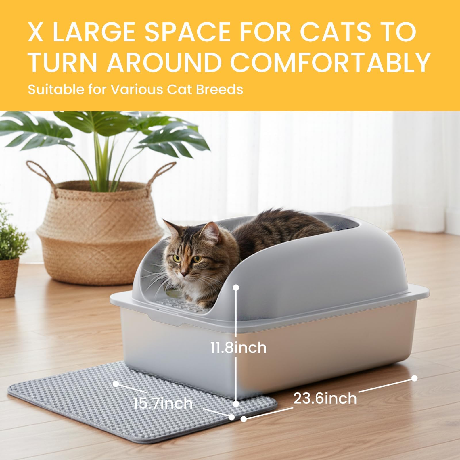 Simple Deluxe XL Stainless Steel Cat Litter Box with Lid, High Sided Metal Litter Pan for Large Cats, Urine-Proof Non-Stick, Light Gray - image 6