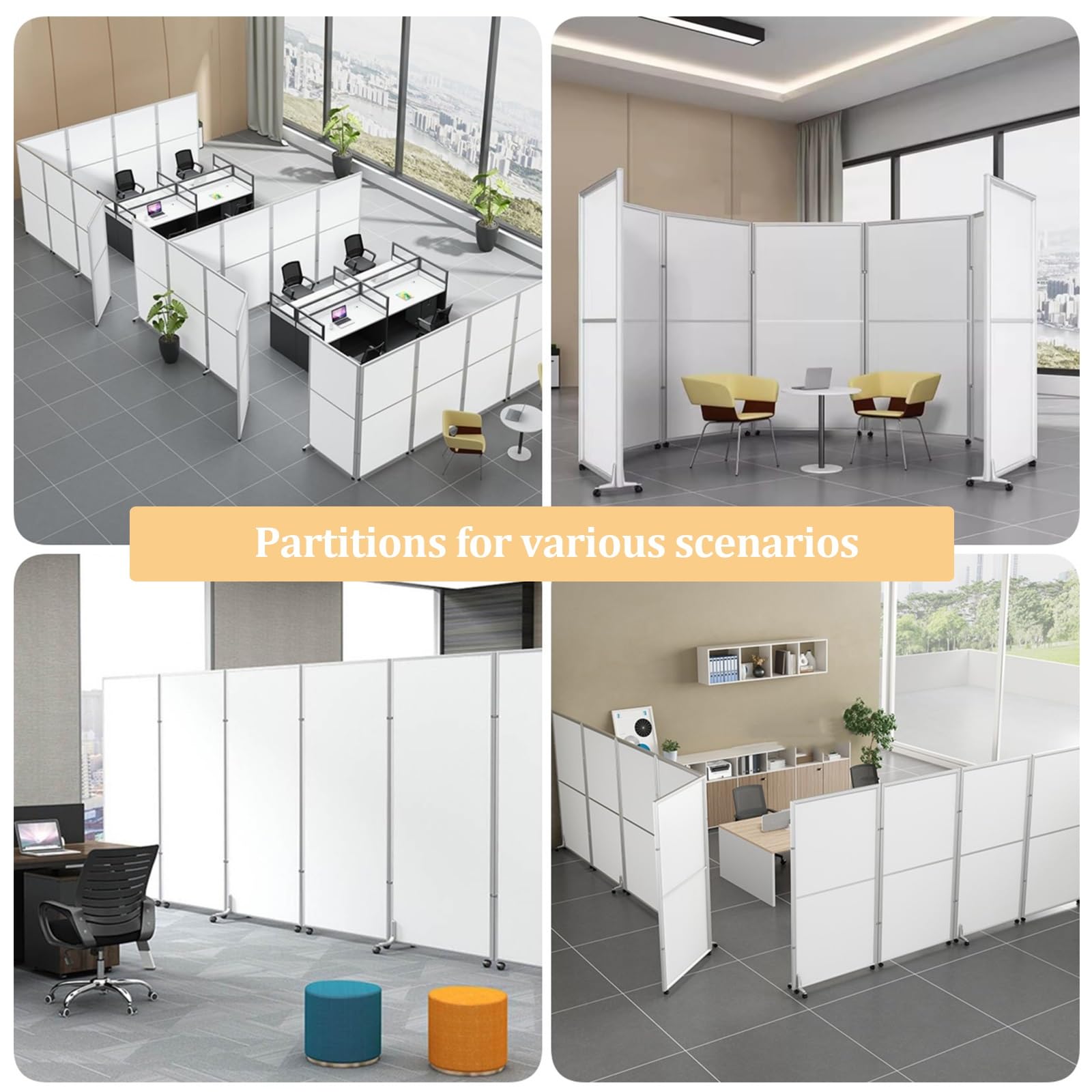 Separador de ambientes plegable portátil con ruedas bloqueables para separación de espacios interiores