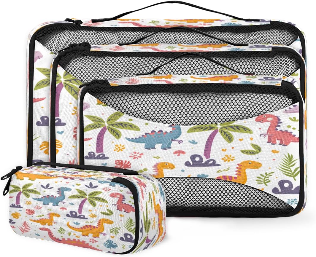 Cute Dinosaurs 4 Set Packing Cubes Packing Cubes for Women Lightweight Travel Essential Bag Clothes Carry on Suitcase Bags for Accessories Essentials