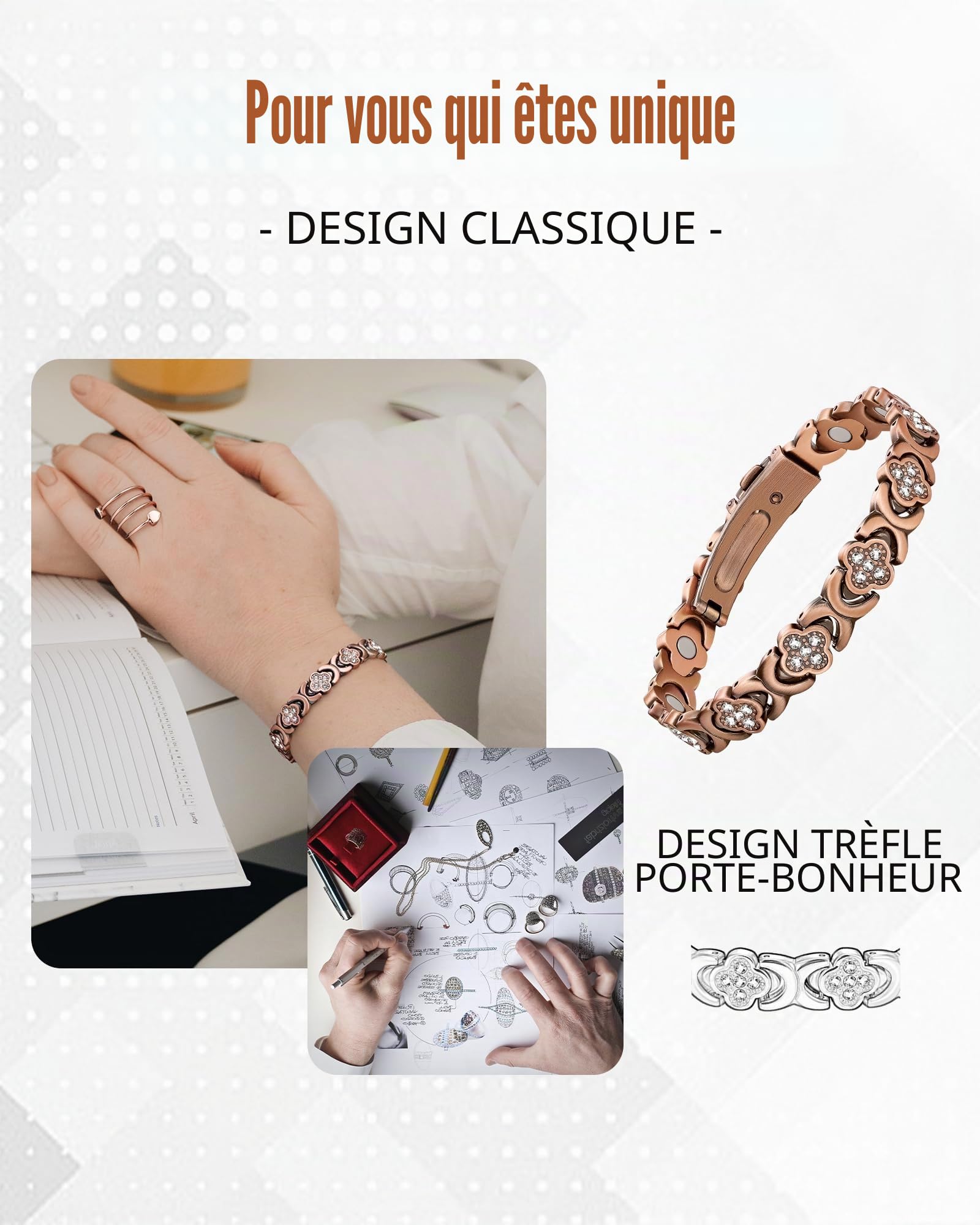Jecanori Bracelet magnétique en cuivre pur à 99,99 % pour femme, bracelet en cuivre ultra résistant avec boîte cadeau et outil de retrait