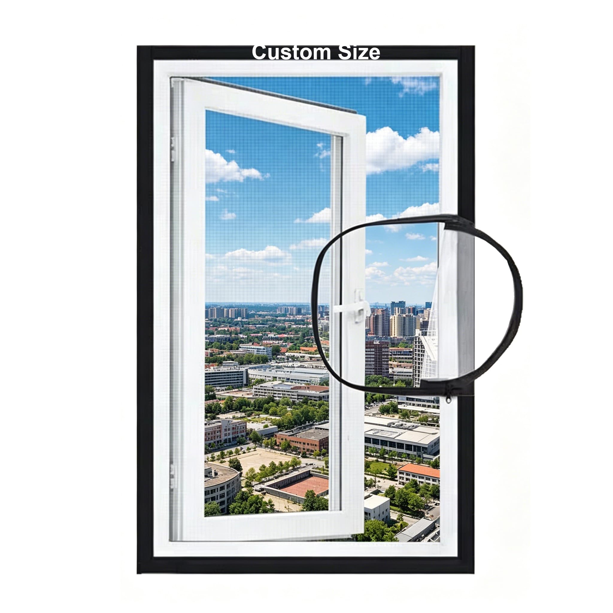 Custom Size Fly Screen Windows, Fiberglass Insect Mesh for Mosquito Net & Bug Screen, Indoor Cat Safety Netting, Self-Adhesive Balcony Netting with Zipper