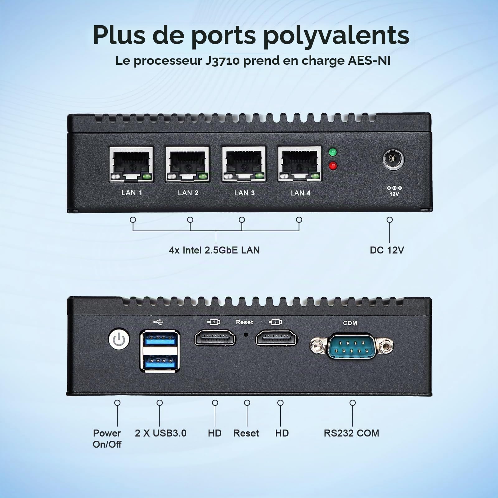 Appareil pare-feu sans ventilateur, CPU Intel J3710 4C/4T, mini-PC avec 4 ports LAN i226, passerelle réseau, routeur logiciel, test avec P-F-Sense/OPN-SESNE, 8 Go RAM DDR3, SSD mSATA de 64 Go