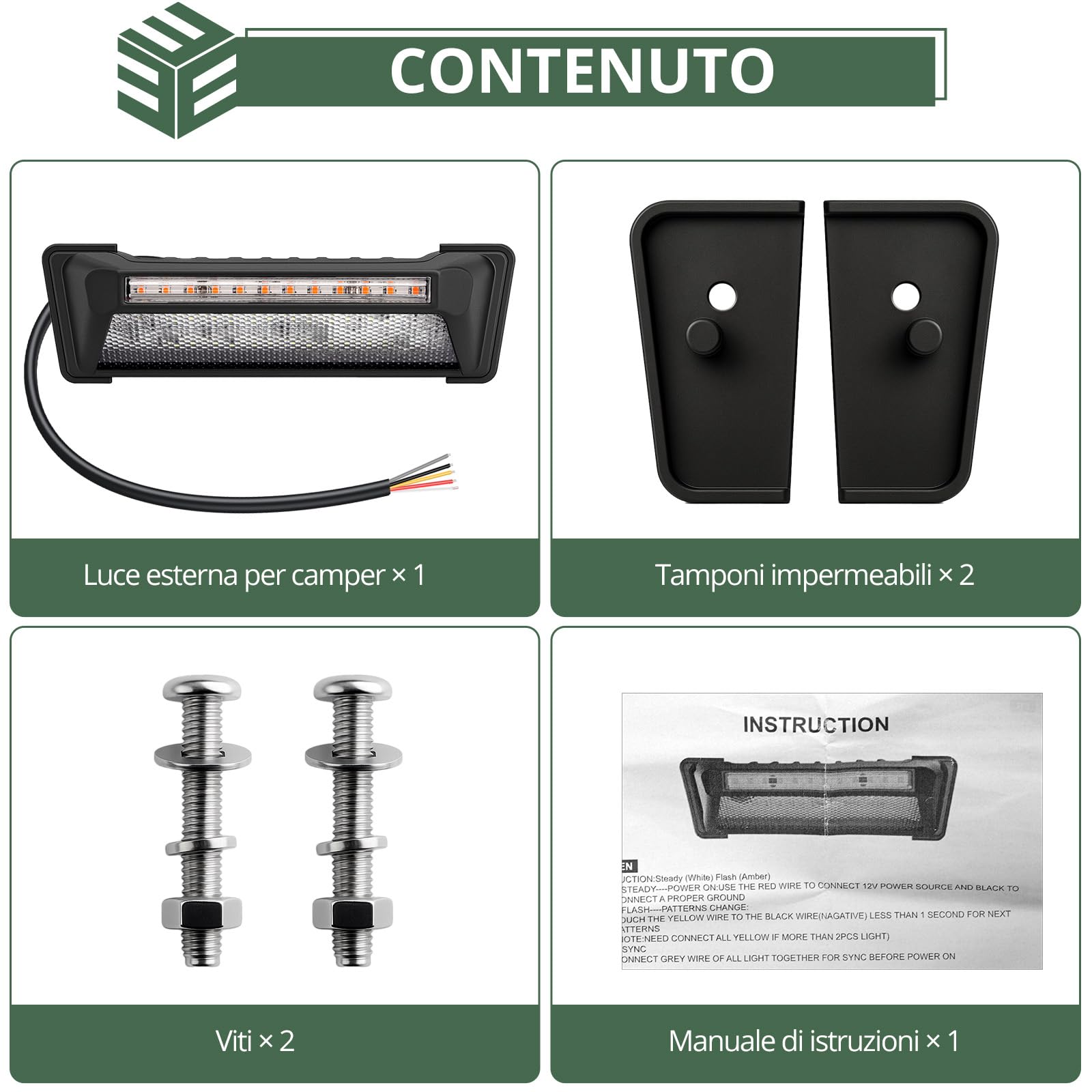 EYPINS Luce Esterna per Camper 40 LED 60W 6000LM 10-48V IP65 Impermeabile con 6 Modalità di Lampeggiamento per Roulotte Caravan Furgone,Conforme E9