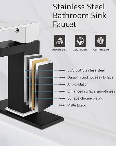 Miniatura 8 de Midanya Grifo para lavabo de baño, 1 agujero, mango único, montaje en cubierta, incluye placa de cubierta, una palanca de acero inoxidable SUS304