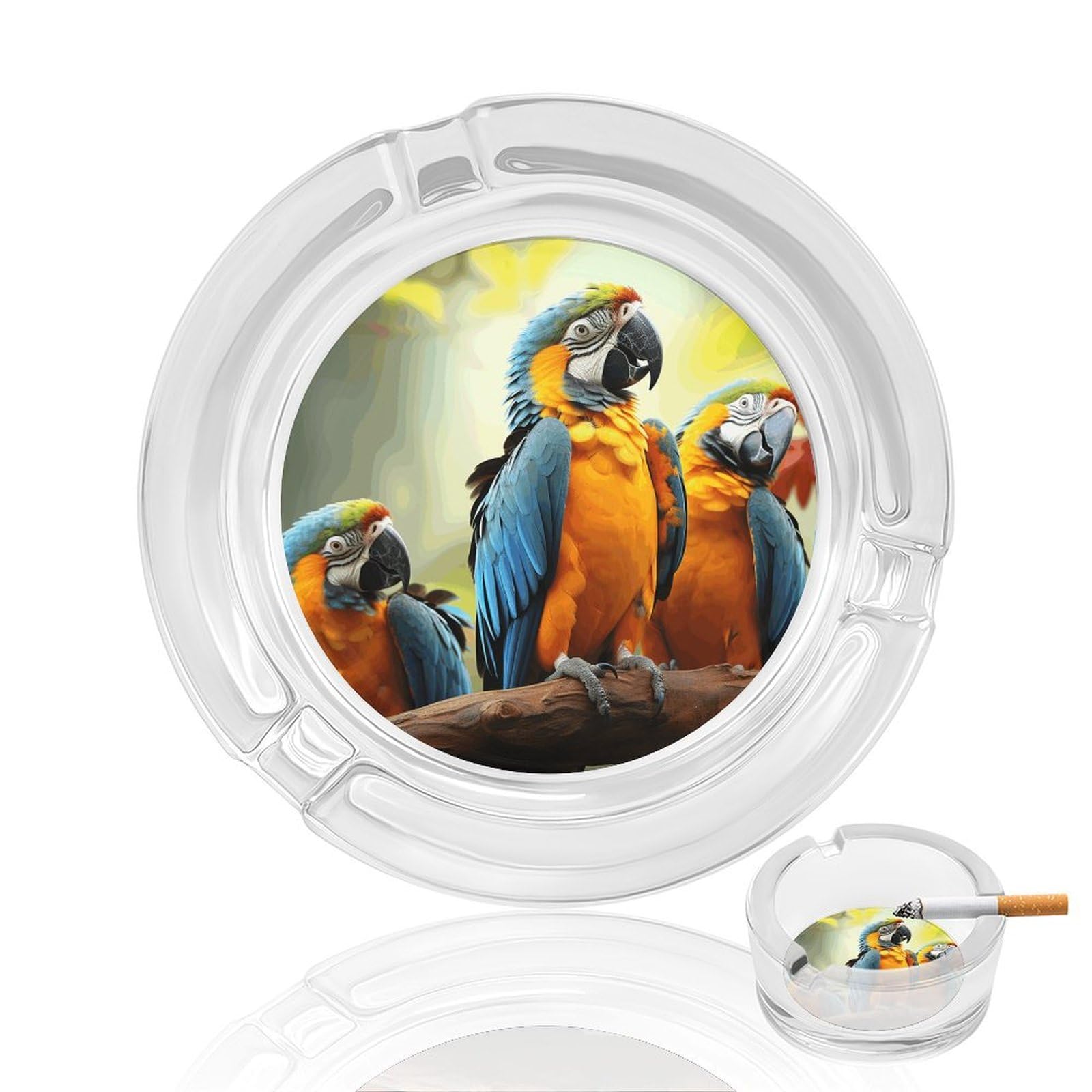 Cendrier rond en verre motif perroquet mignon pour la maison et le bureau