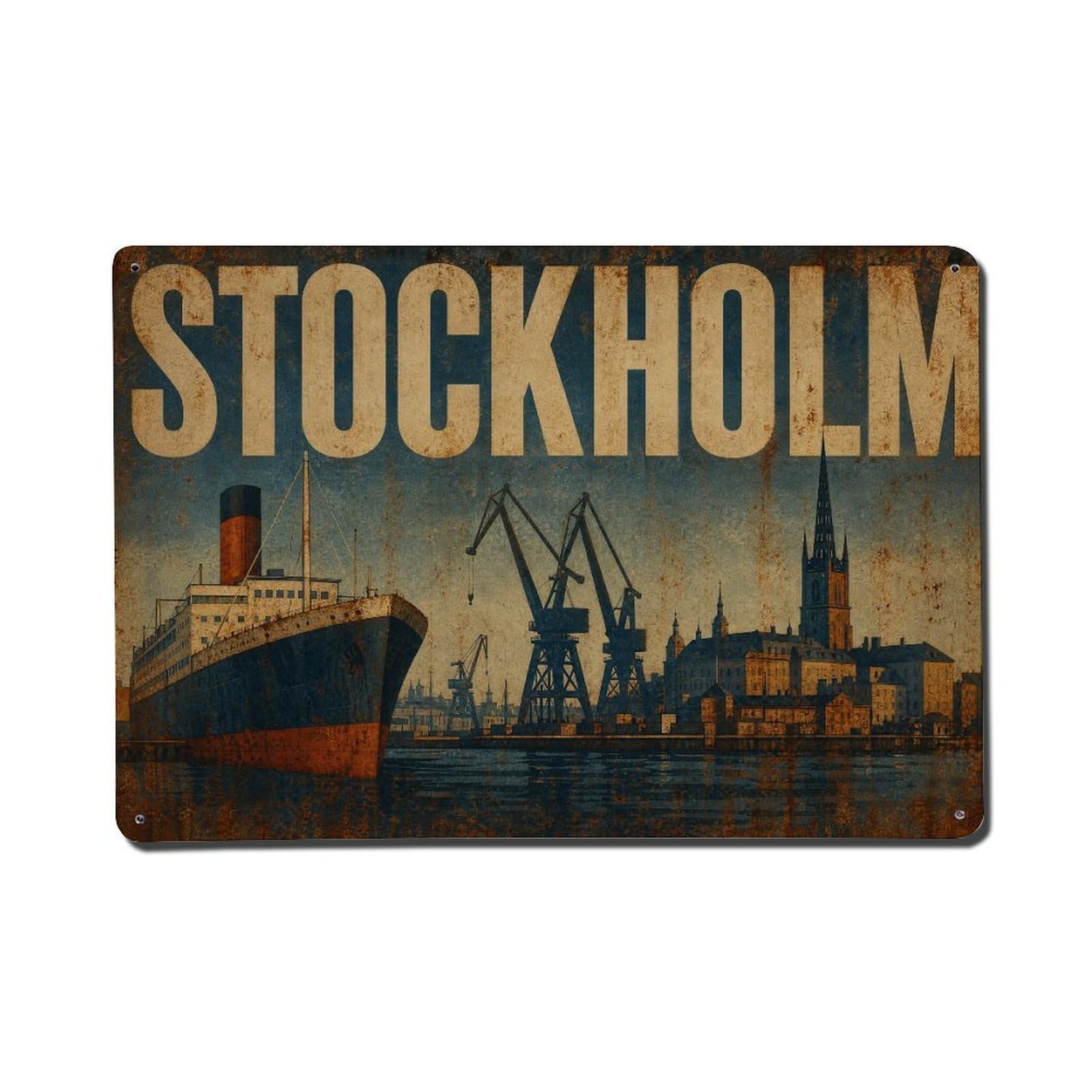 Huiyhb 8X12inch(20X30cm) Vintage Travel Stockholm Baltic Harbor Sweden Metal Tin Sign