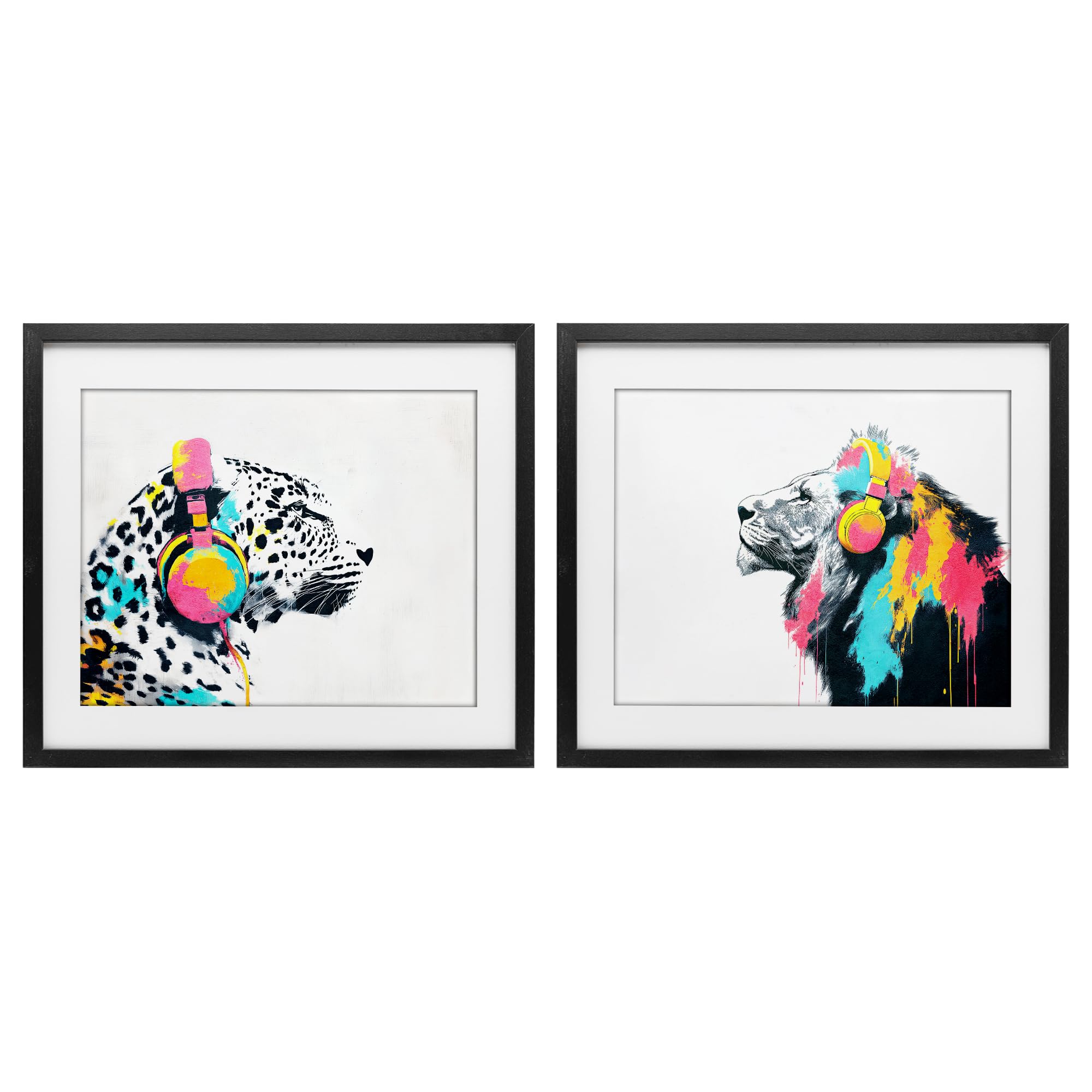 Stupell Industries Midnight Black (Textured) Leopard Lion On Air Animal, 17 X 21 Inch Framed Print Under Glass Set