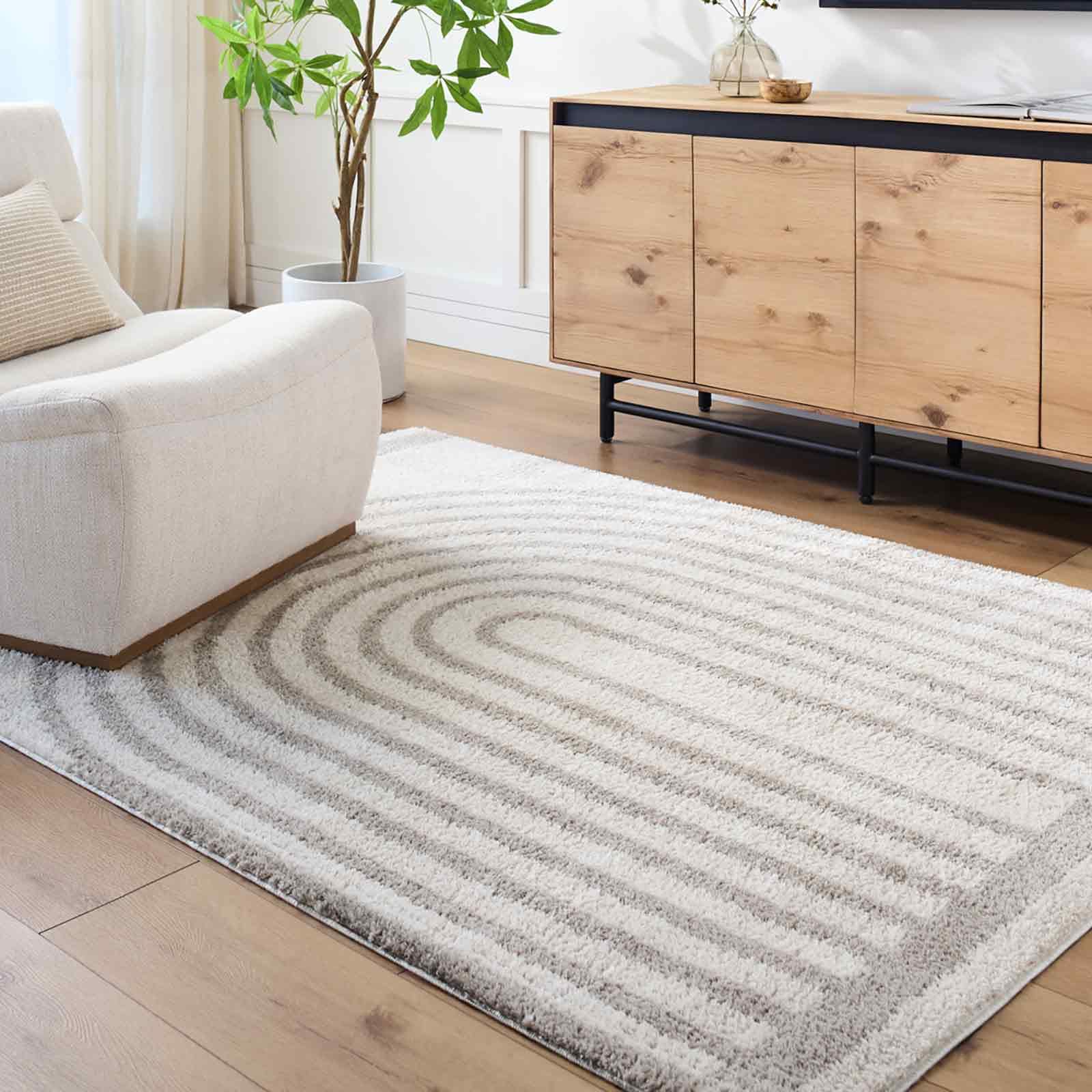 Livabliss LUCILE Grey Modern Shaggy Area Rug - 120 x 170 cm - Machine Washable - 100% Polyester