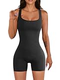 Women Workout Romper Yoga Ribbed Square Neck One Piece Seamless Tank Top Jumpsuit