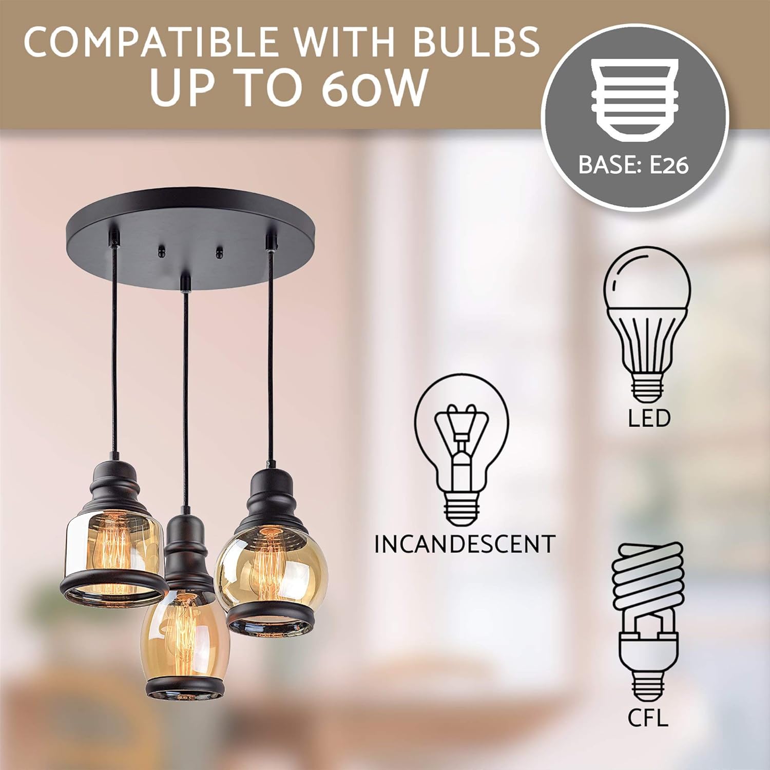 Exсluѕіvе Sресіаl Kira Home Hudson 11.5 Vintage 3-Light Multi-Pendant Chandelier, Antique Jar Shades with Tinted Glass, Adjustable Corded Pendant, Matte Black Finish