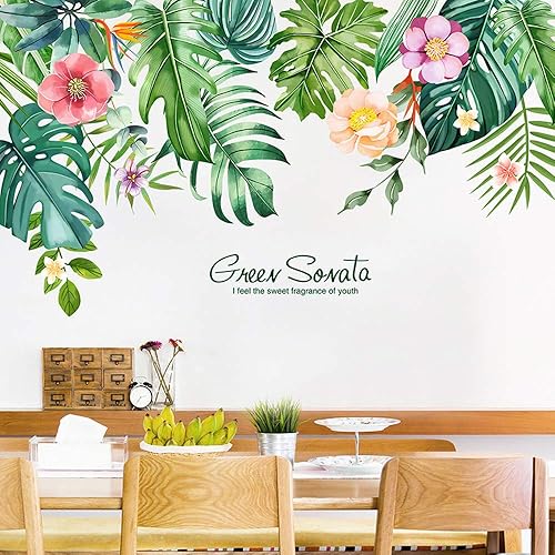 LASZOLA - Vinilo decorativo para pared, diseño de hojas y plantas verdes, flores tropicales, removible, acuarela, hojas, decoración del hogar,