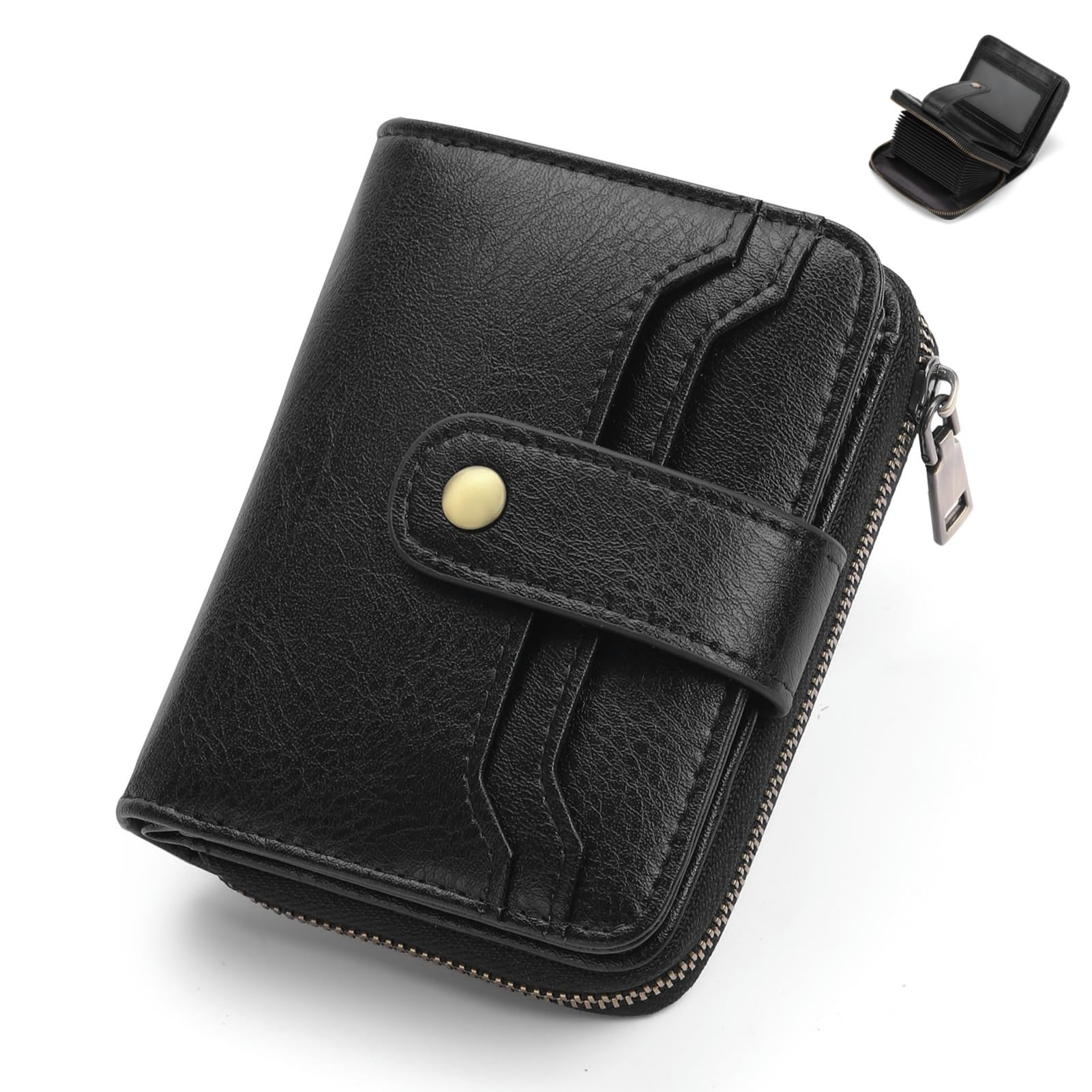Sunpour Credit Card Holder Wallet for Women RFID Blocking Zipper Card Case Holder Leather Small Wallet for Women