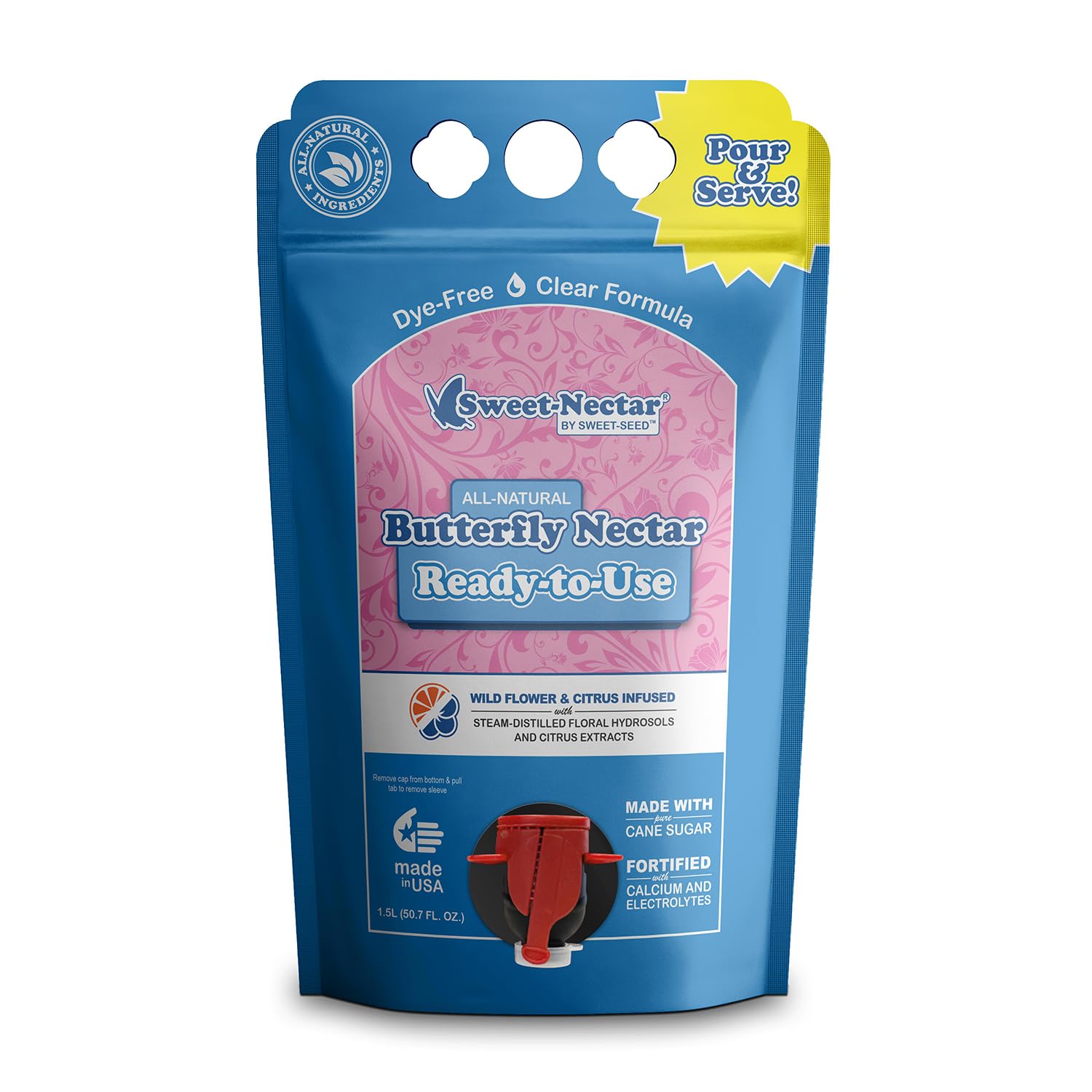 sweet-seed Butterfly Nectar 1.5L, Ready to Use - Extends The Life of Nectar for Butterfly Feeders