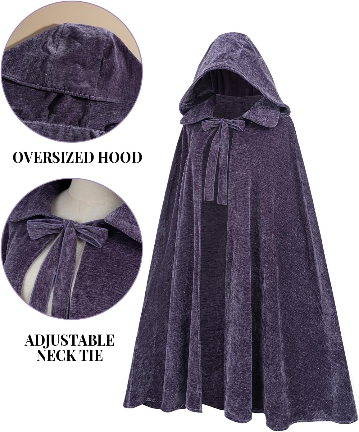 Medieval Costume with Hood Renaissance Hooded Cloak Vintage Cape Witch Wizard Victorian Halloween Fancy Dress Costume - Image 4
