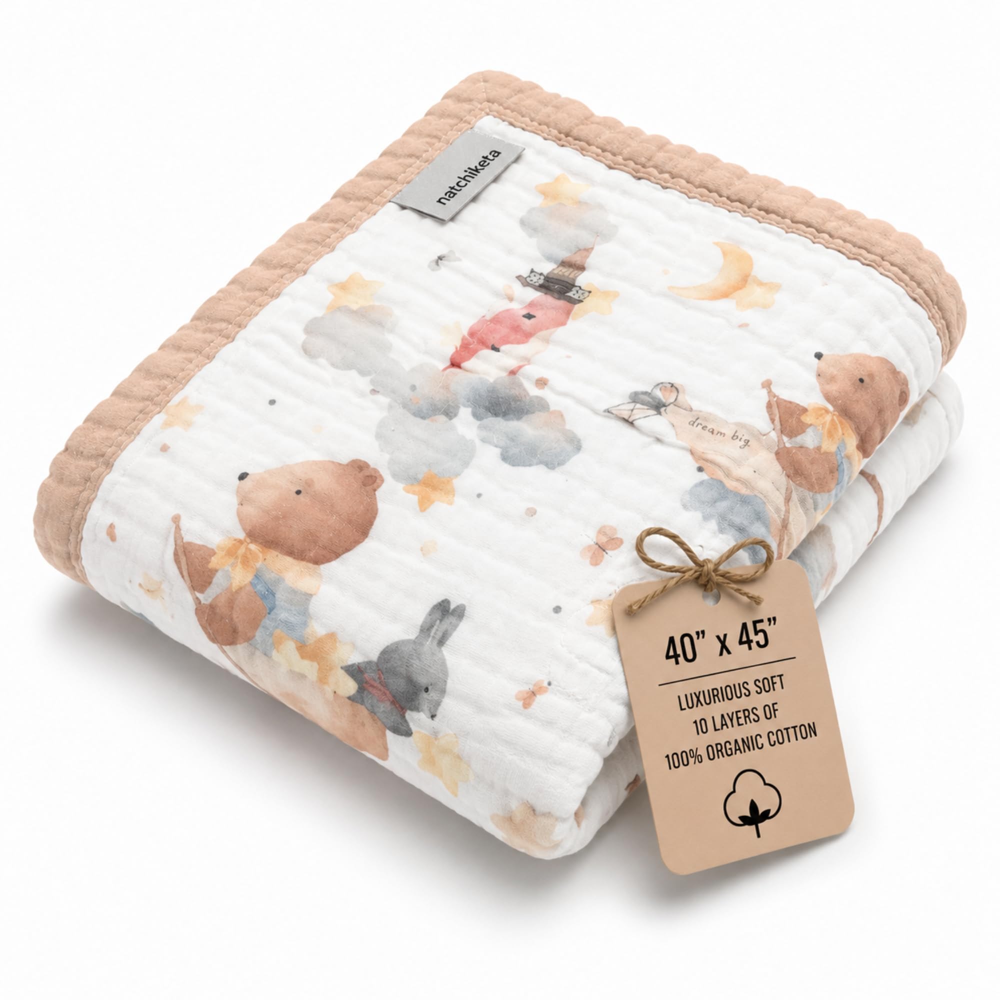 Natchiketa Manta para bebé, colcha de muselina de algodón orgánico de lujo de 10 capas para niños pequeños, manta para cochecito, manta de viaje, regalo de lujo para bebés y niños pequeños (sueño
