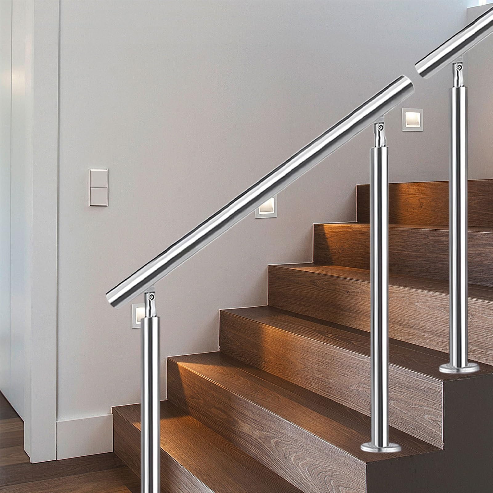 Barandilla de escalera para exteriores, barandilla de metal de acero inoxidable, pasamanos de transición flexible de 2 o 3 escalones para jardín, entrada de casa, pasamanos para escaleras de hormigón