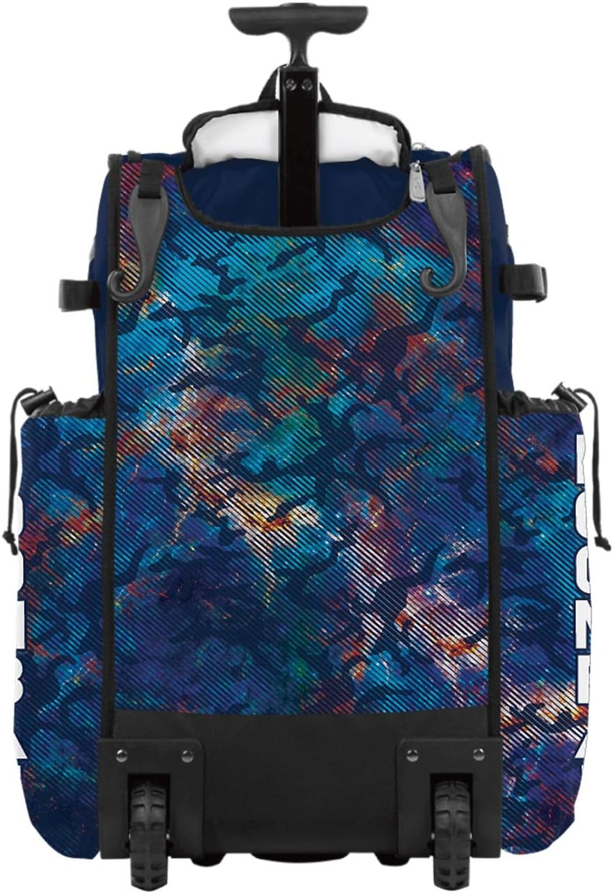 Boombah Rolling Catchers Superpack 2.0 Baseball/Softball Gear Bag - 23-1/2" x 13-1/2" x 9-1/2" - Nebula Navy/Multi - Telescopic Handle - Holds 4 Bats - Wheeled Version
