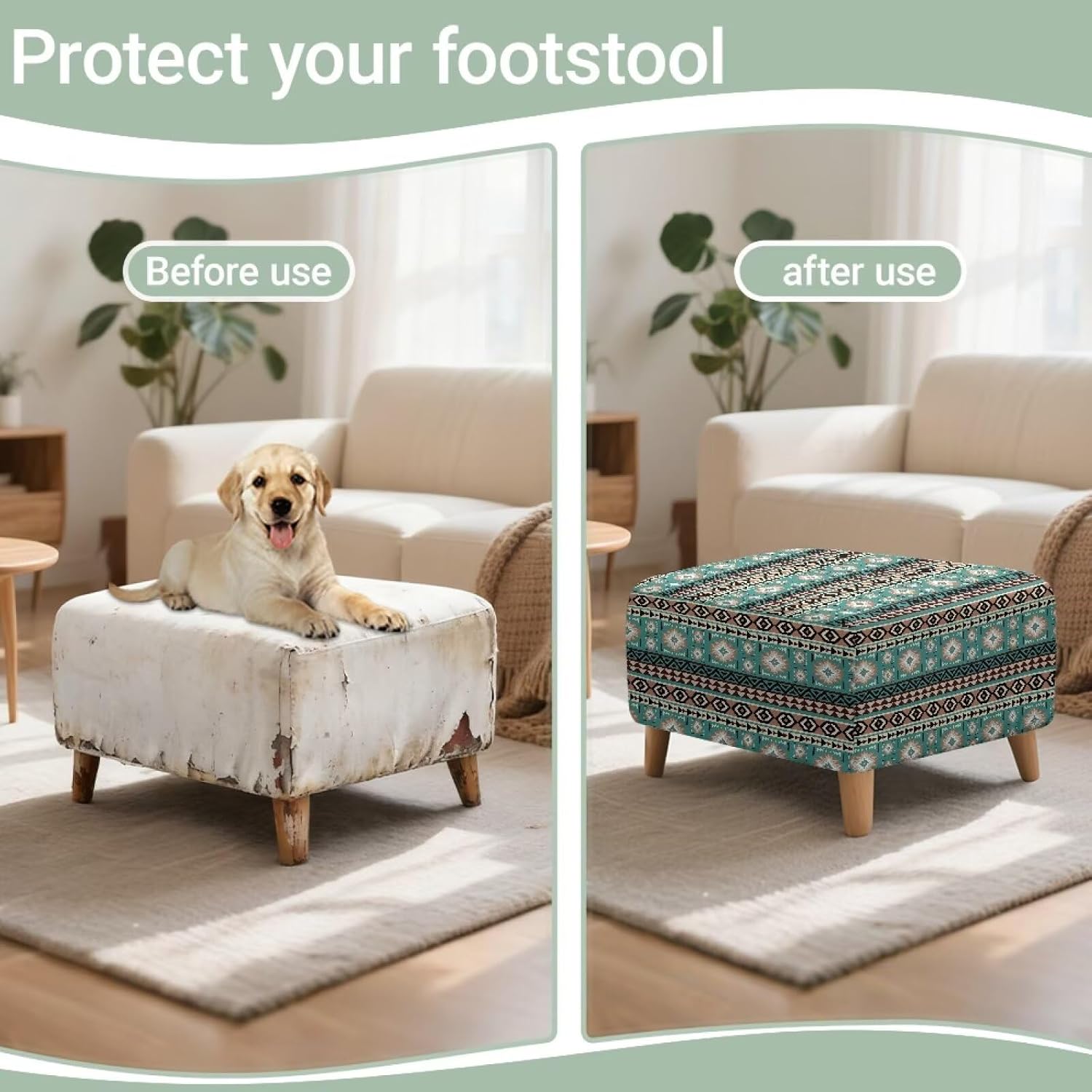 Aztec Tribe Print Ottoman Cover Stretch Ottoman Slipcover Square Folding Storage Stool Cover Sofa Footstool with Elastic Bottom for Living Room Ottoman Foot Rest Protect Cover