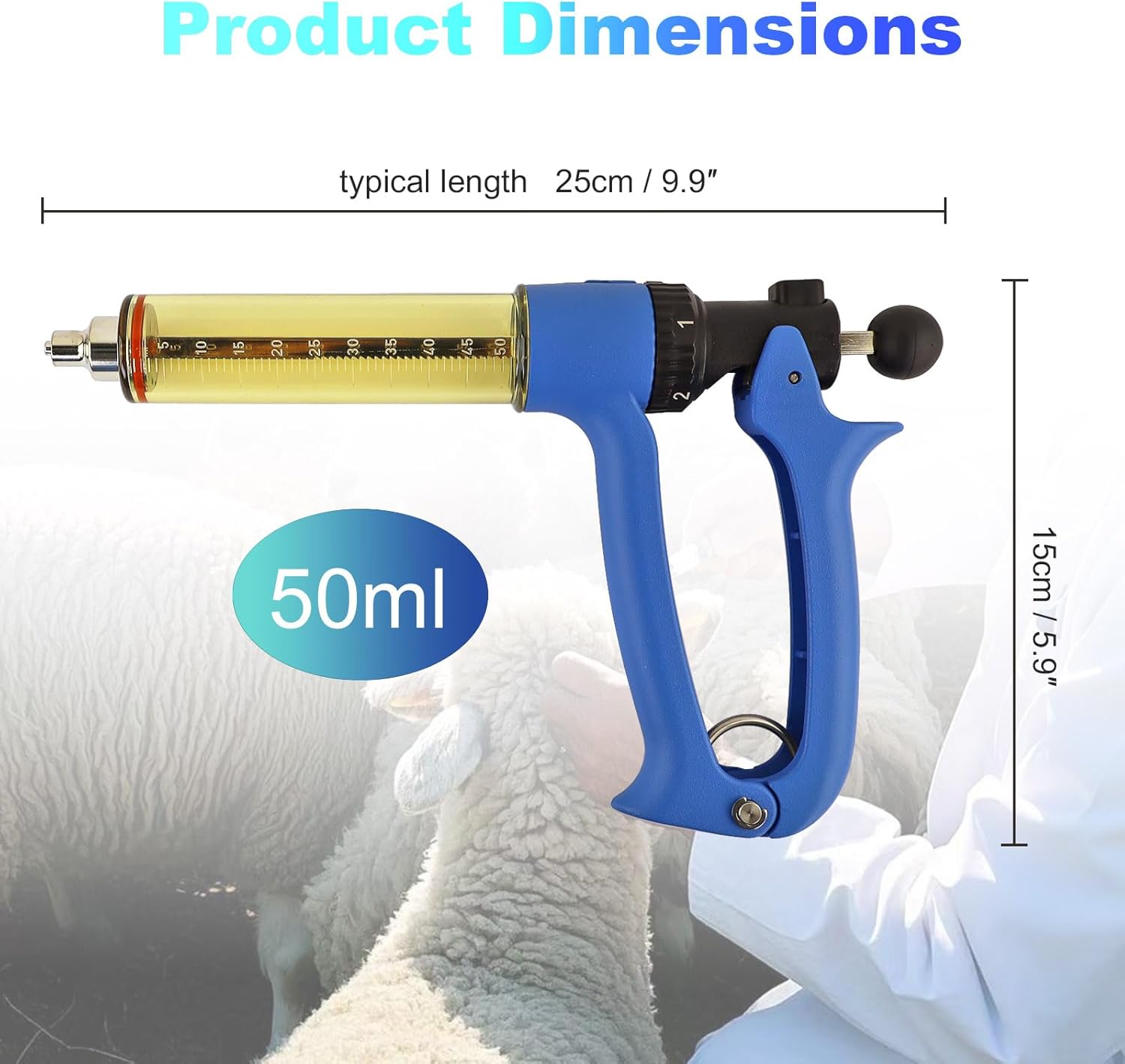 2-Piece Set, RANCH CHOICE 50ML Semi Automatic Livestock Syringe, Dose Adjustable, Continuous Repeating Luer Lock Cattle Syringe for Cow Goat Pig Sheep Hog