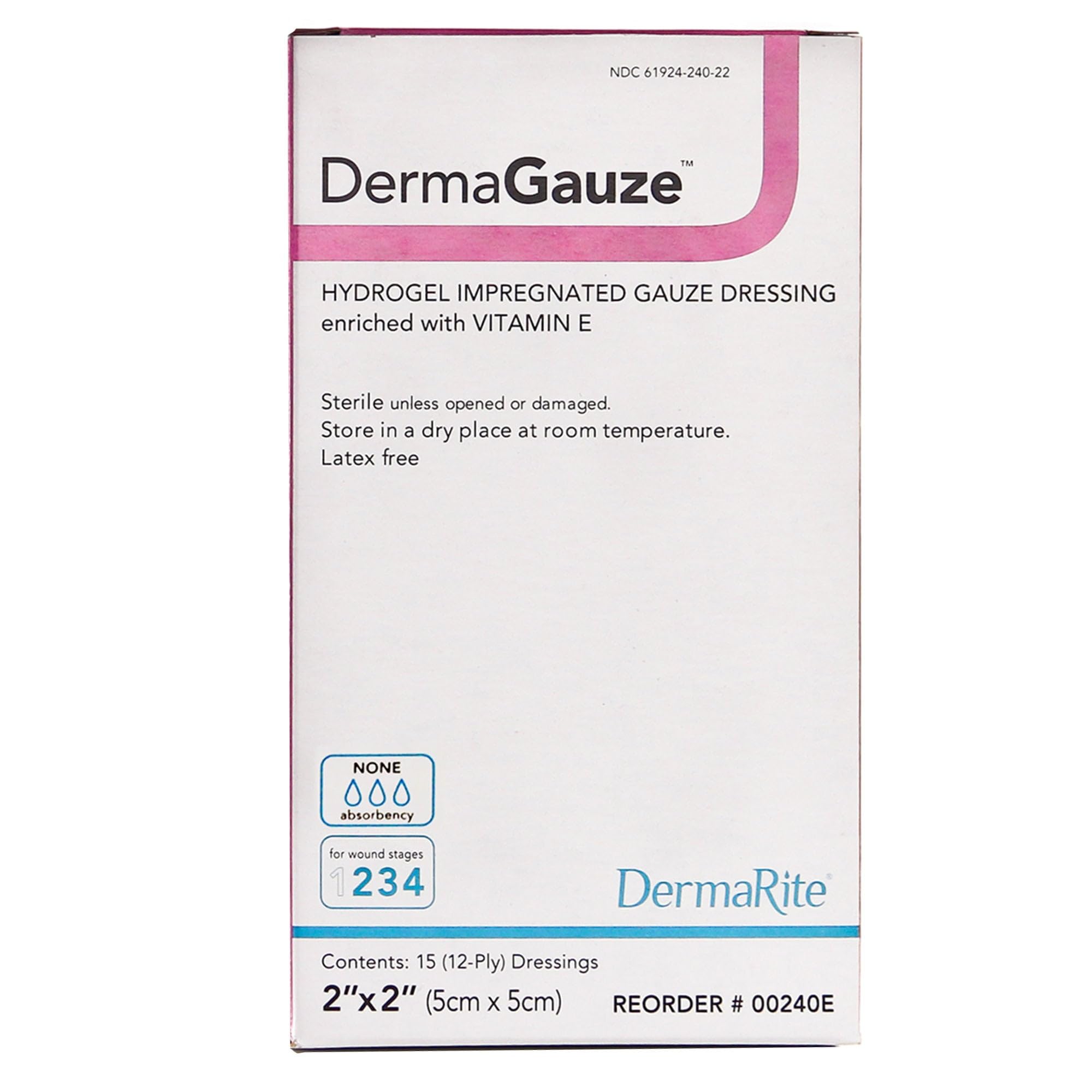 DermaGauze 00240E Hydrogel-Wundkompresse, Hydrogel/Gaze, quadratisch, imprägniert, 5,1 x 5,1 cm, 15 Stück