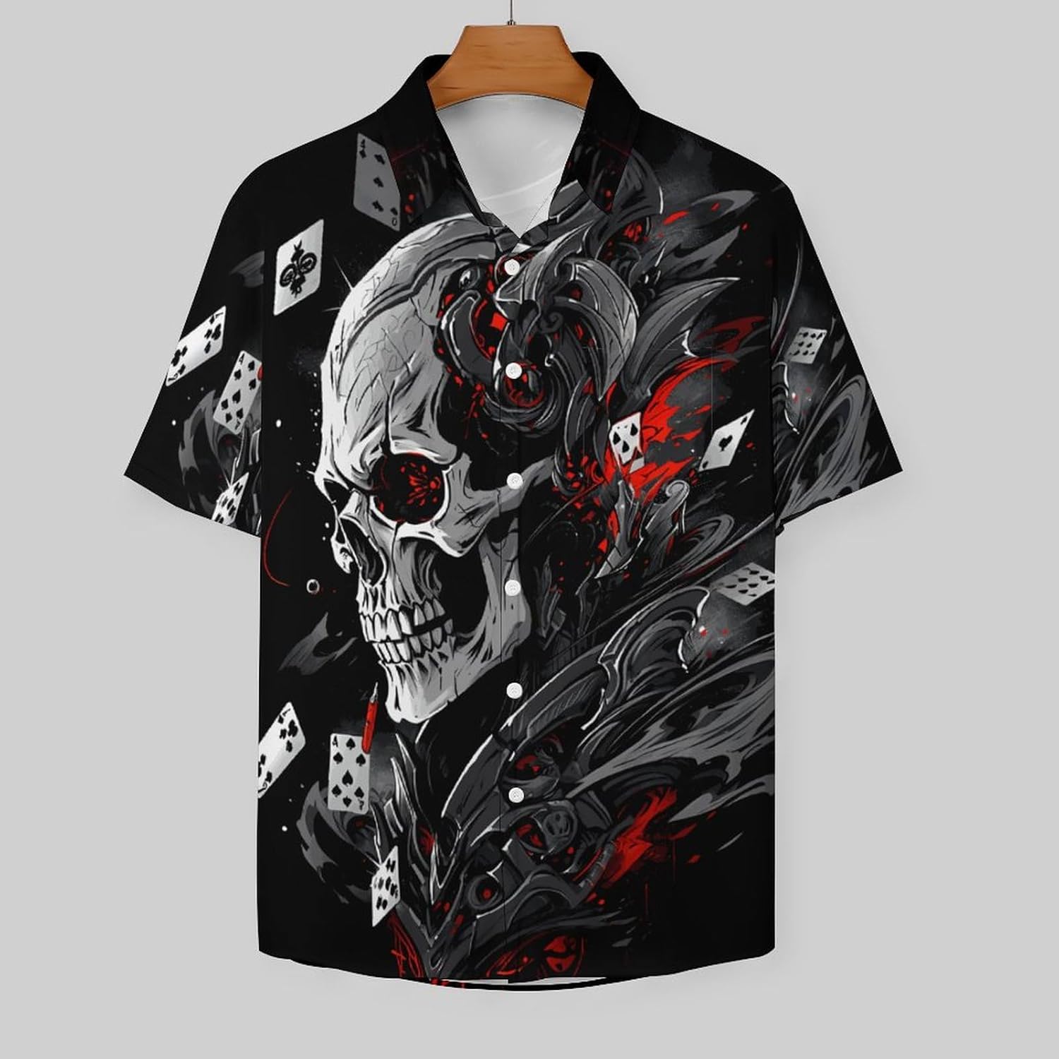 Men's Button Down Shirt with Skull Cool Graphic Casual Hawaiian Beach Shirts - Image 3