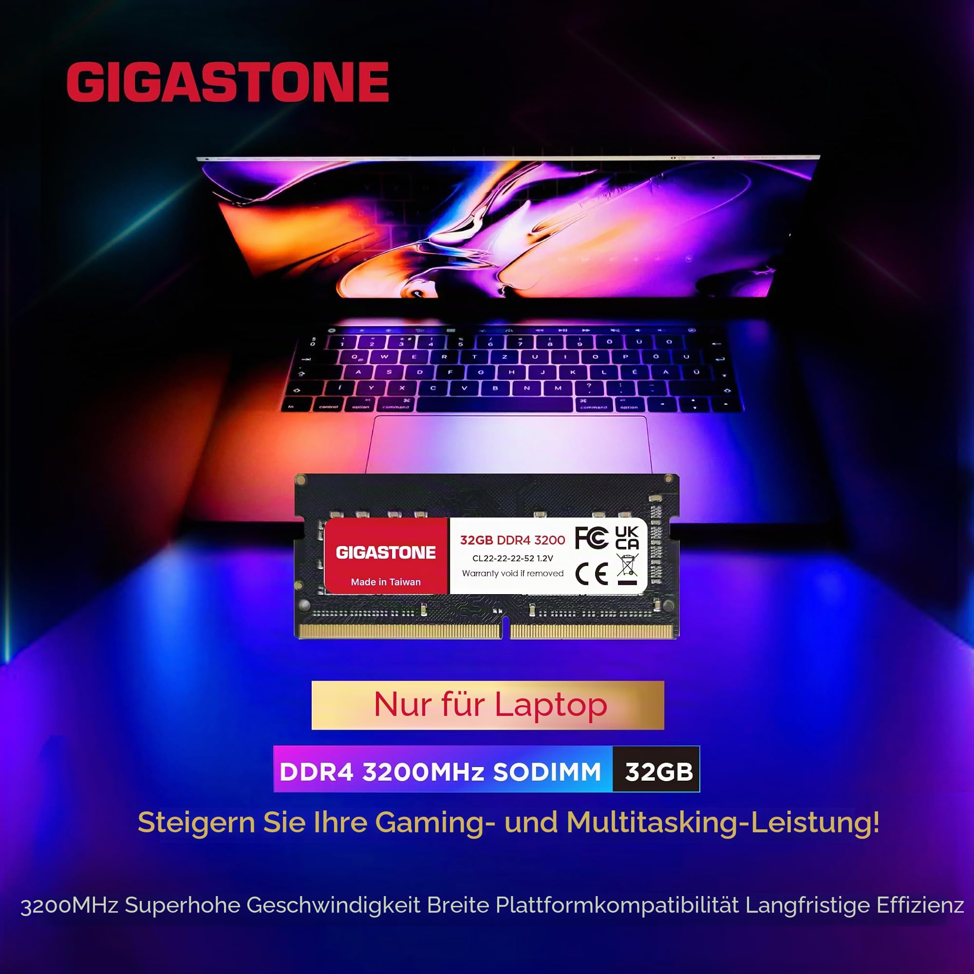 【DDR4 RAM Nur für Laptops】 GIGASTONE 64GB Kit (2x32GB) DDR4 3200MHz (2933MHz or 2666MHz) PC4-25600(PC4-23400, 21300) CL22 1.2V SODIMM 260Pin Nicht-ECC ungepuffert Notebook Laptop Speicher-Upgrade