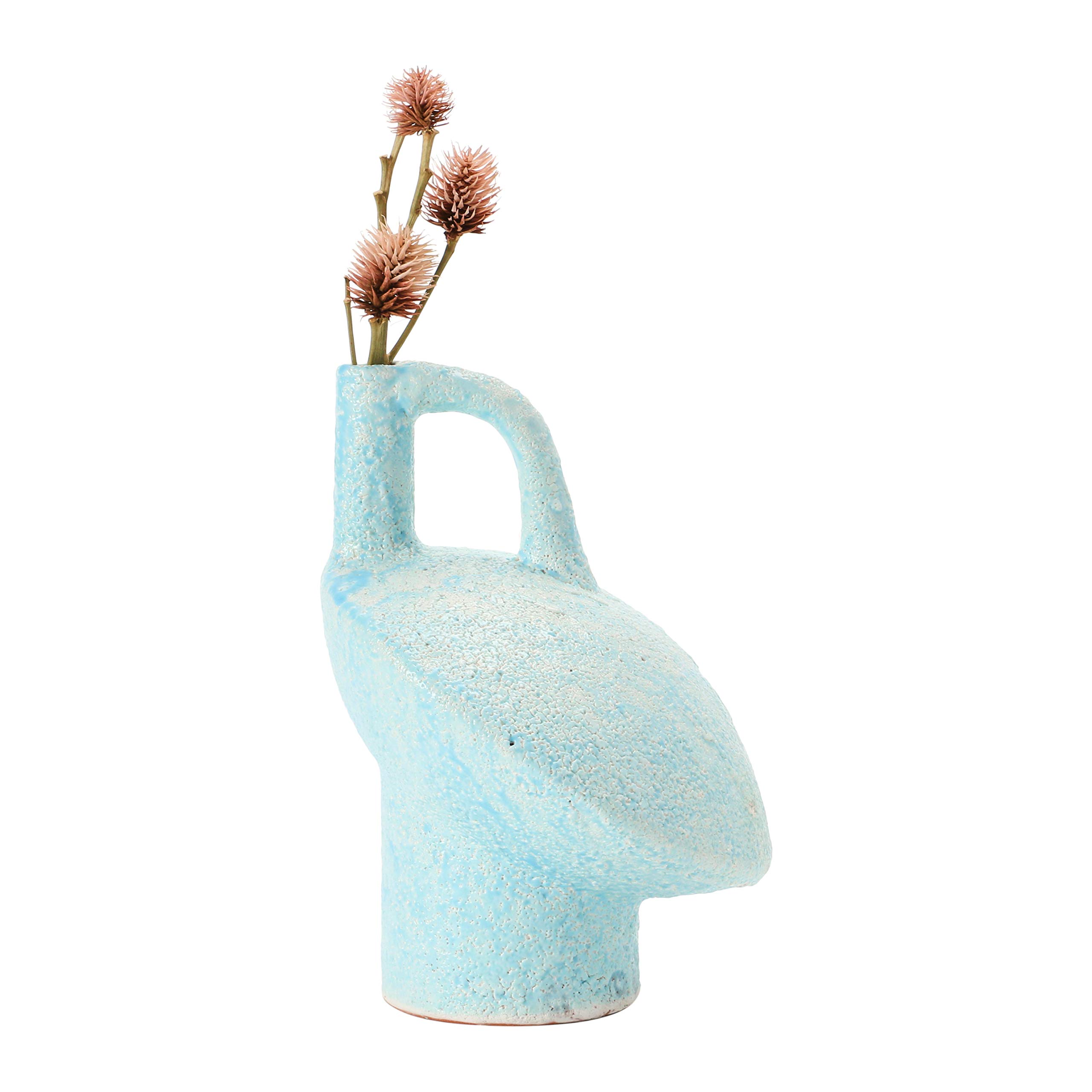 Creative Co-Op Terra-Cotta Handle, Volcano Finish, Aqua (Each One Will Vary) Vase