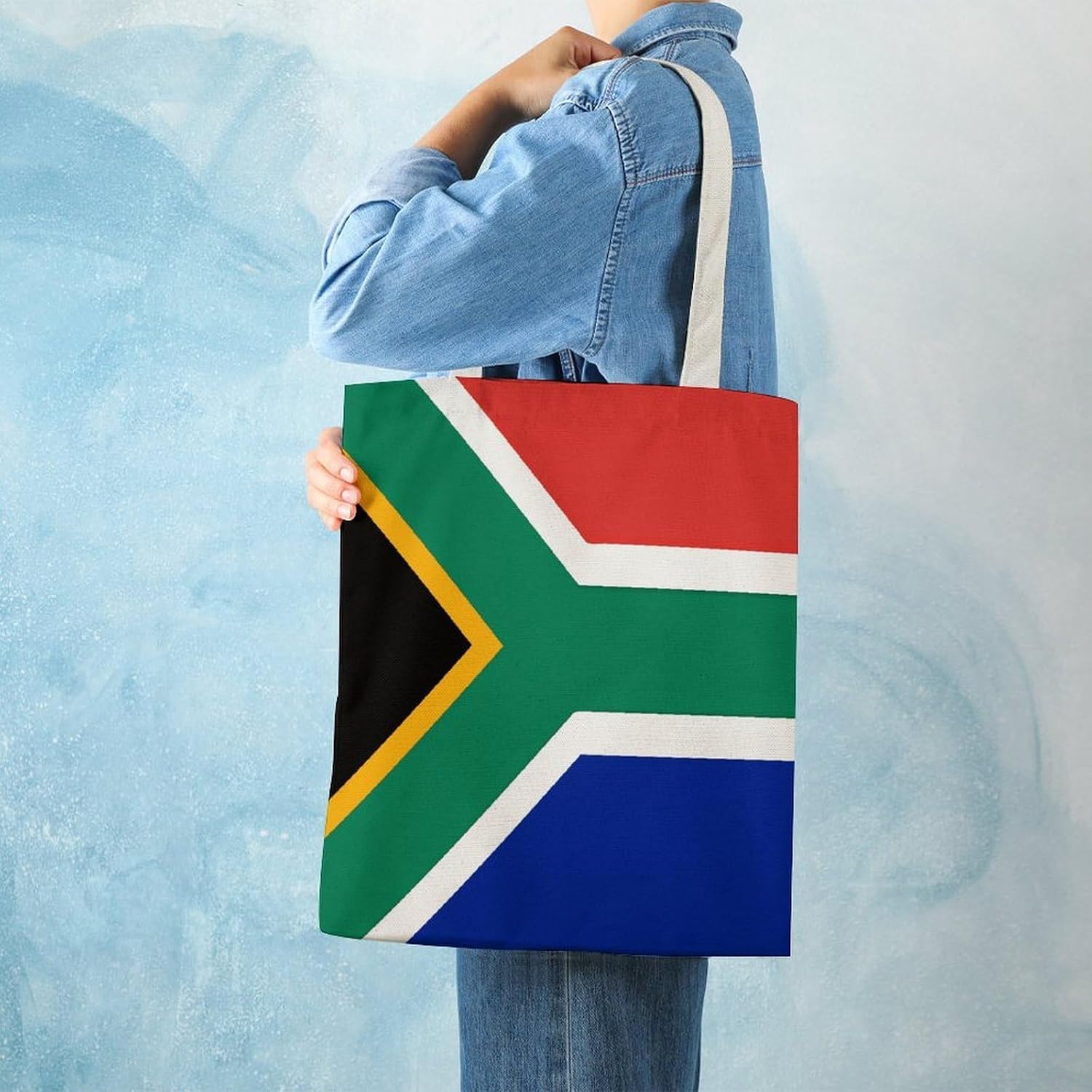Canvas Tote Bag 16x15 In Lightweight Foldable Shoulder Hobo Purse | South Africa Flag, Casual Tote with 10" Strap, Everyday Carryall, for Travel Work Grocery Shopping Beach Mark Gym Yoga