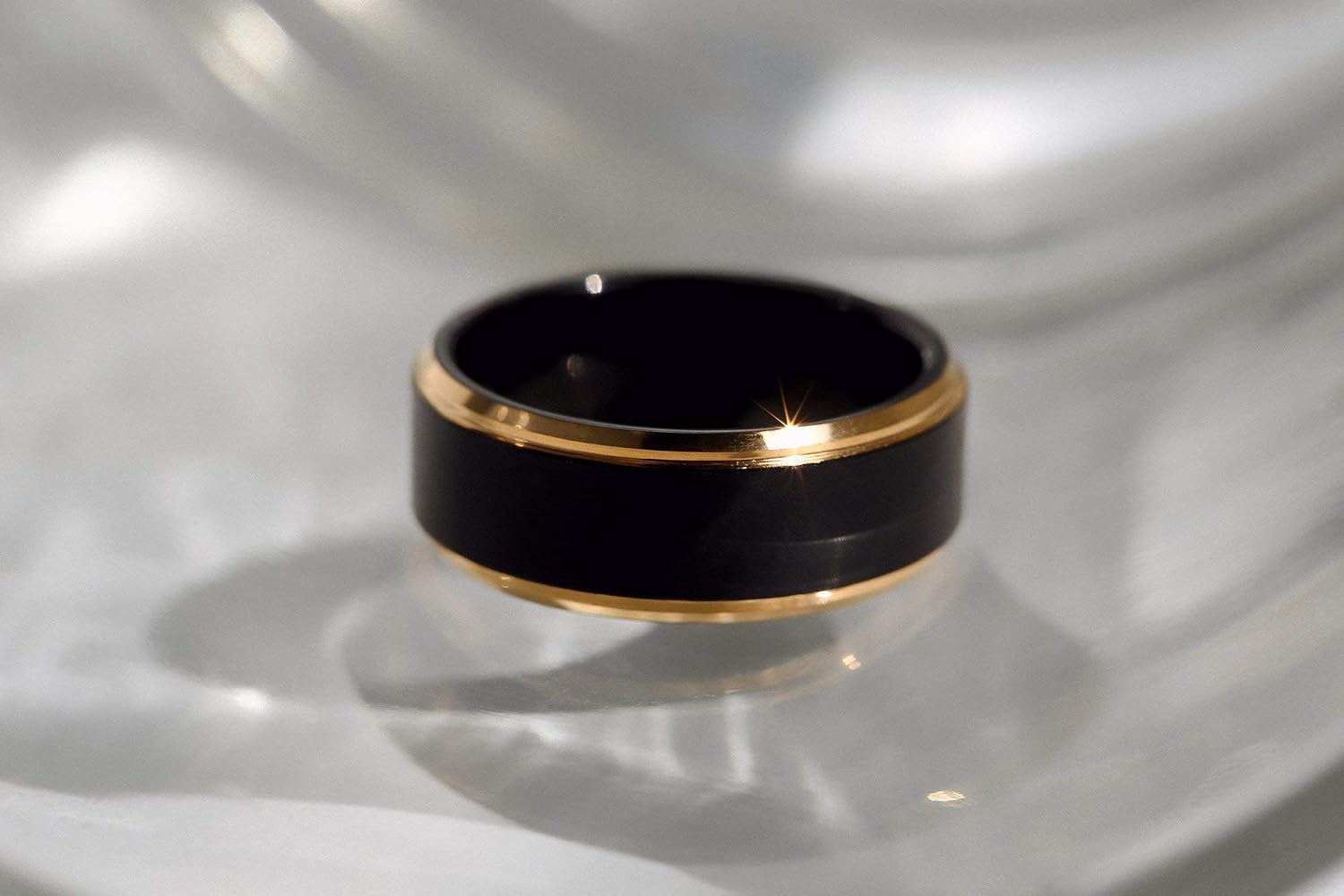 Kobelli 8mm Two-Tone Matte Black with Gold Edge Men's Band
