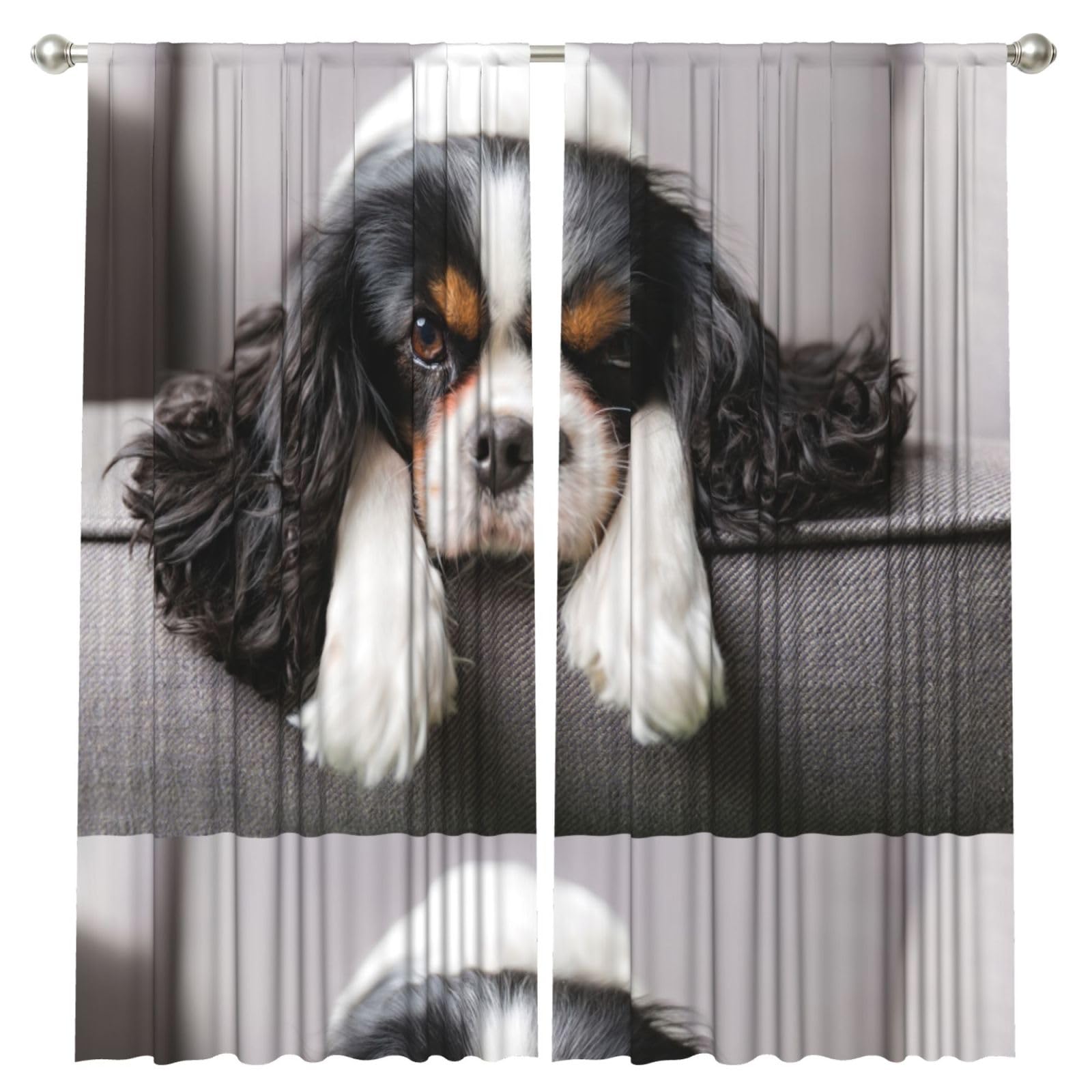 InOmak Cavalier King Charles Spaniel Dog, 2 Panels Window Curtains 52 x 84 Inch Blackout Curtains for Living Room Bedroom