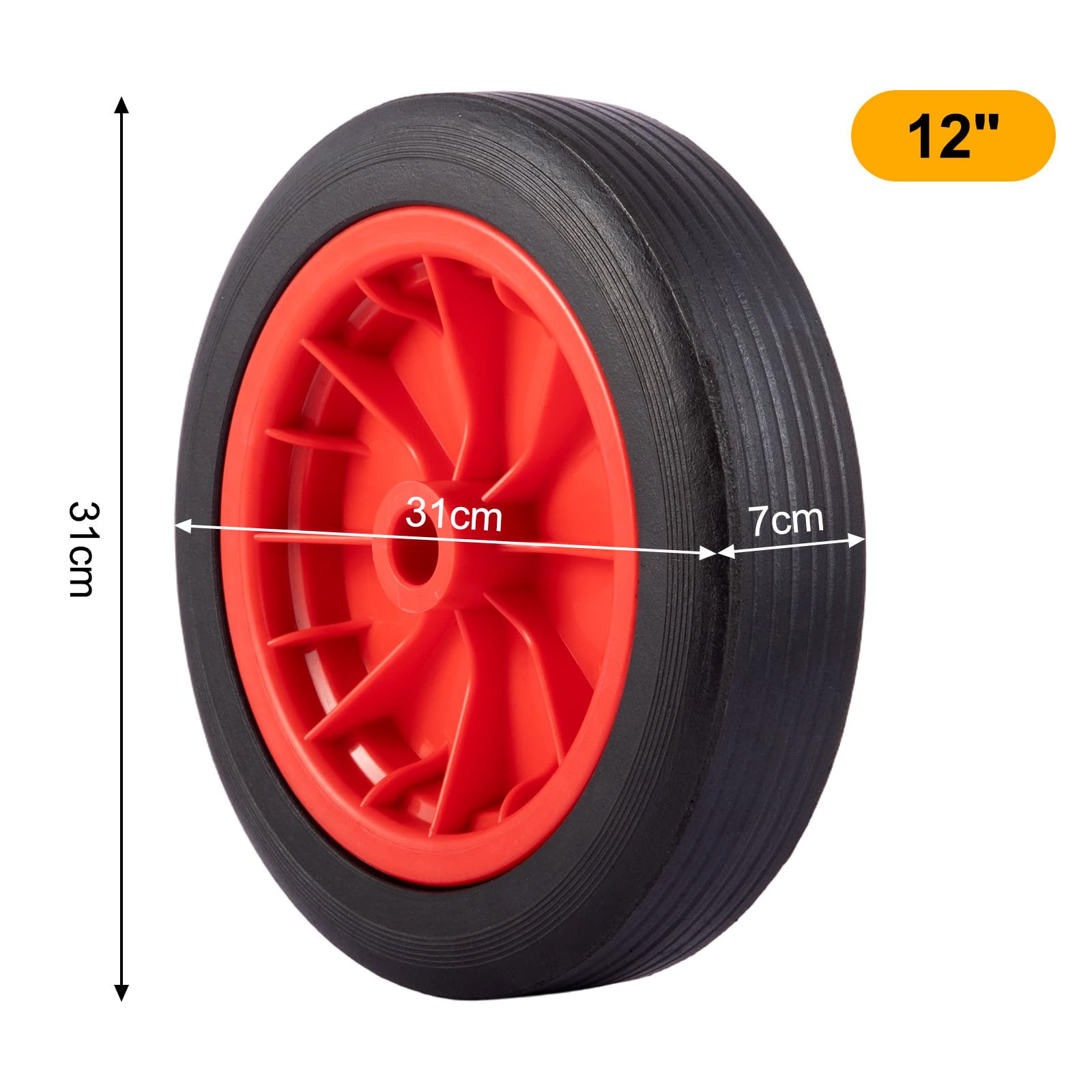 12"" Schubkarrenrad Vollgummi 3.50-4.00/8 + 120mm PU pannensicherer Ersatzrad für Sackkarre, Bollerwagen, Gartenwagen, Transportwagen, Reifen für Sackkarre