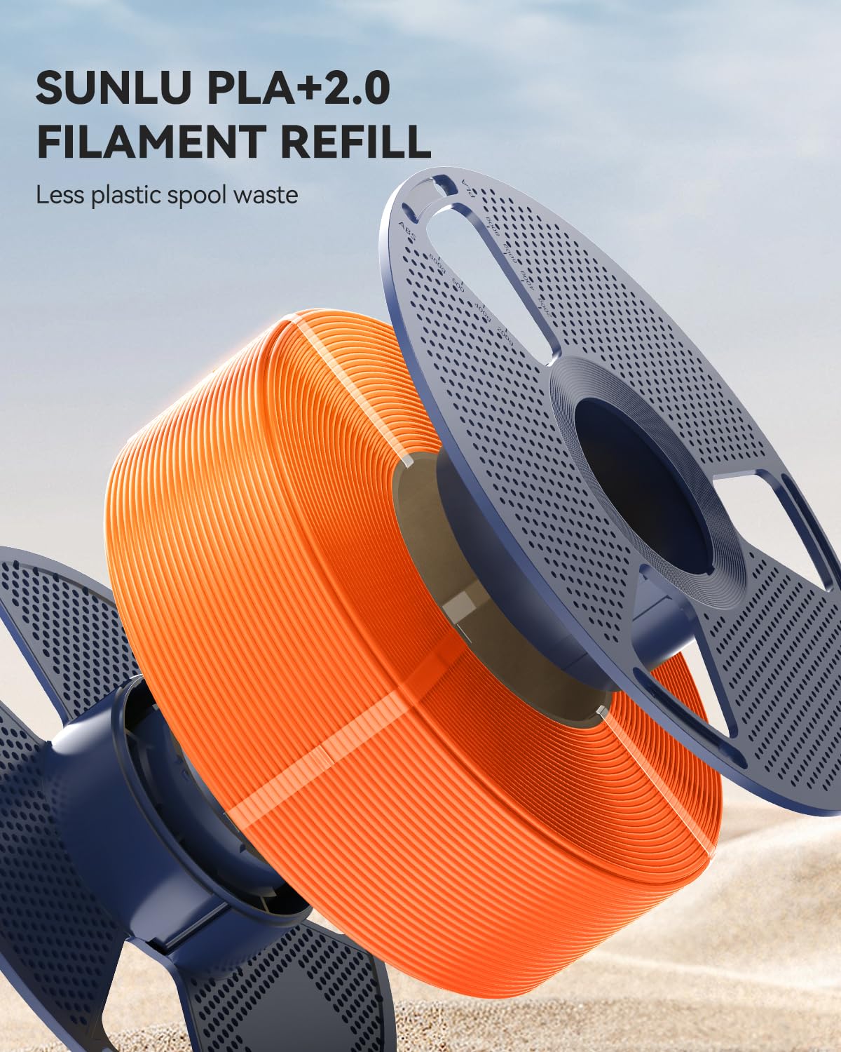 SUNLU 4 KG PLA+2.0 Refill Filament Pakiet, bezszpulowy Wytrzymalszy PLA Plus Filament, 1 kg/rolka, Czarny+Biały+Szary+Dębowy