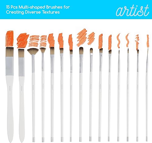 Miniatura 2 de MEEDEN Pinceles de pintura acrílica para artistas: Juego de 15 pinceles para pintura acrílica con estuche de transporte, pinceles de pintura