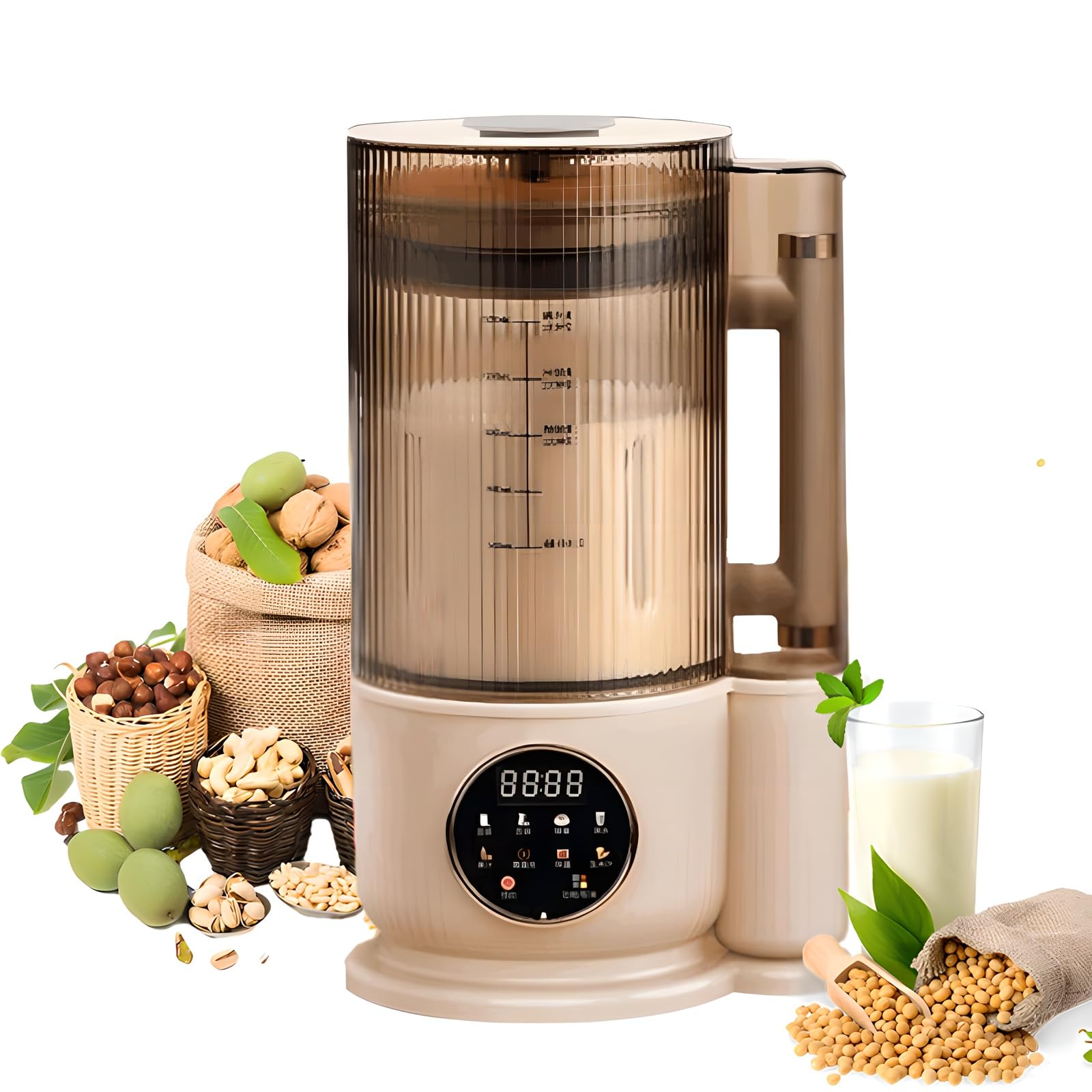 Maszyna do produkcji mleka sojowego, 1,5 l automatyczna maszyna do produkcji mleka orzechowego - 24-godzinny timer + utrzymywanie ciepła + 12-listkowe ostrza + dźwiękoszczelna pokrywa
