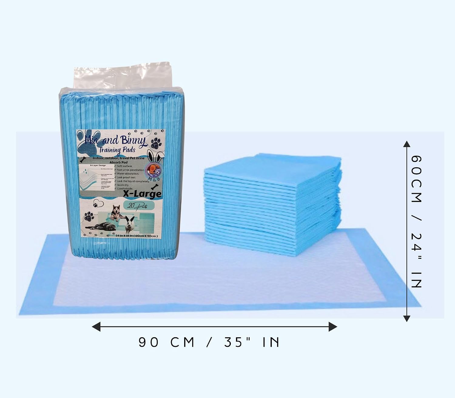 (Extra Large- XL 40 Pcs) Pee Pads , Suitable for Dogs, Cats, Rabbits, Chinchillas, and Other Pets. Ultra Absorbent, Leak-Proof and Quick-Dry, 6-Layer Design. Multiple uses. (24x35, 40)