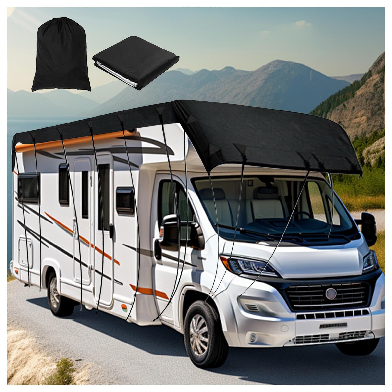 RRRYYYZZ HFKJway Truck Camper Cover 210D Oxford Cloth Travel Trailer Cover Wind, Rain and Snow Proof Trailer Tarp Camper Cover,Black-11m×3m