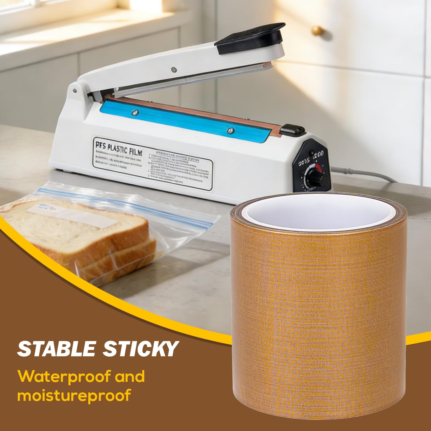 Teflone Glass Cloth Tape (4 inch x 33 Feet x 0.18mm), High Temperature PTFE Heat Resistant Adhesive Tape Non-Stick Surface for Vacuum Sealer Machine, Heat Press, Packaging, Electrical Use