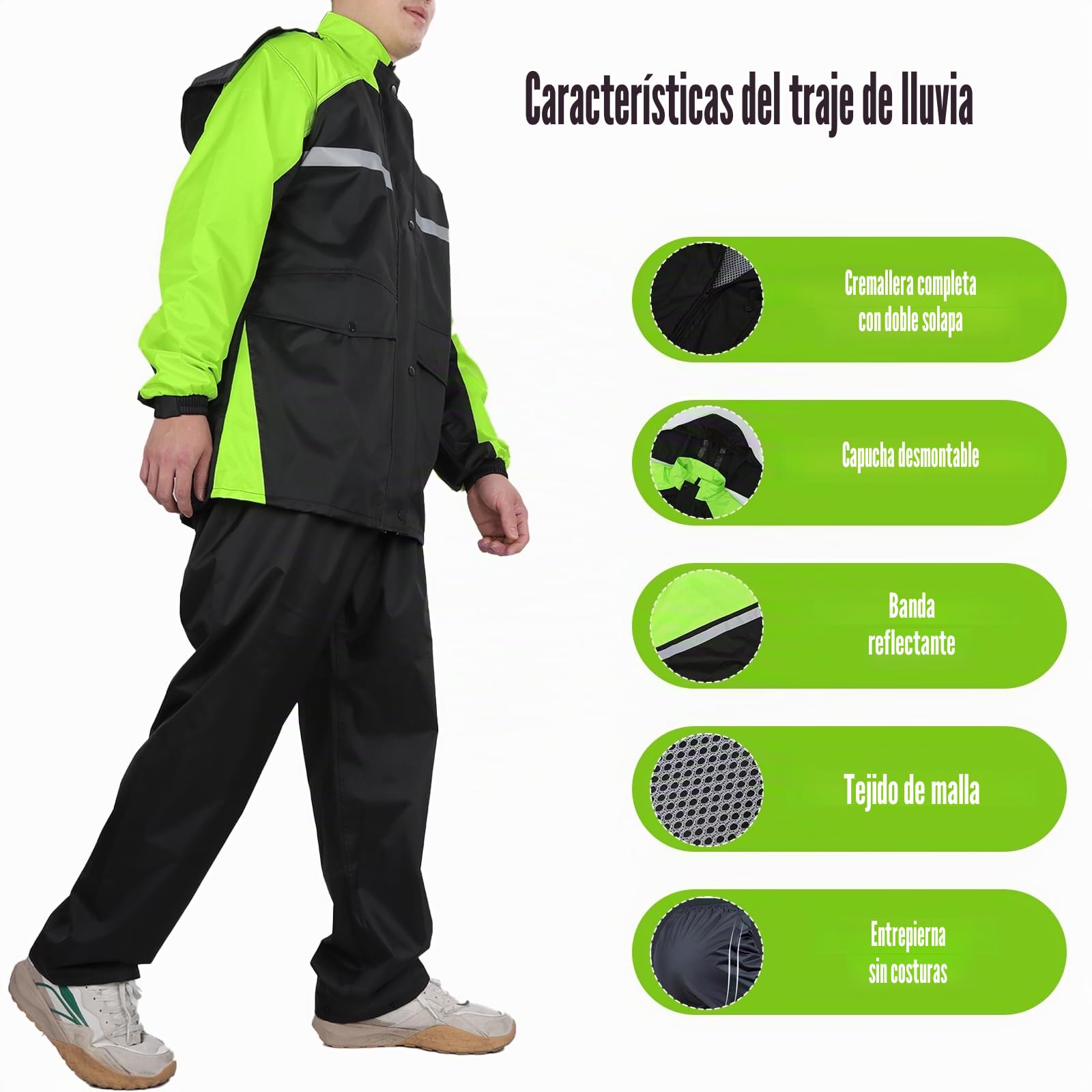 Chaquetas Impermeables para Hombre, Traje de lluvia Ligero con Capucha, Traje Impermeable de Moto, Chaqueta y Pantalones Impermeables para Pesca, Senderismo, Ciclismo