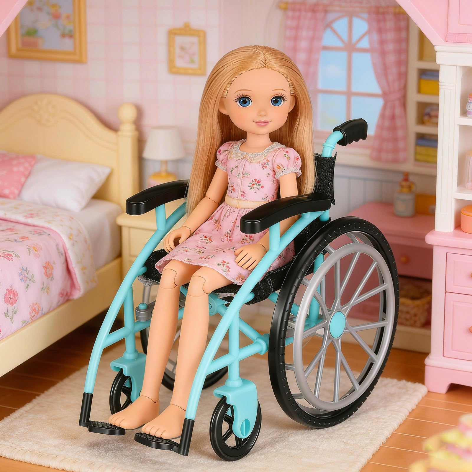Set Miniatura De Silla De Ruedas Y Muletas Plegables Para Casa De Muñecas – Modelo Realista Rosa Fucsia Para Dioramas